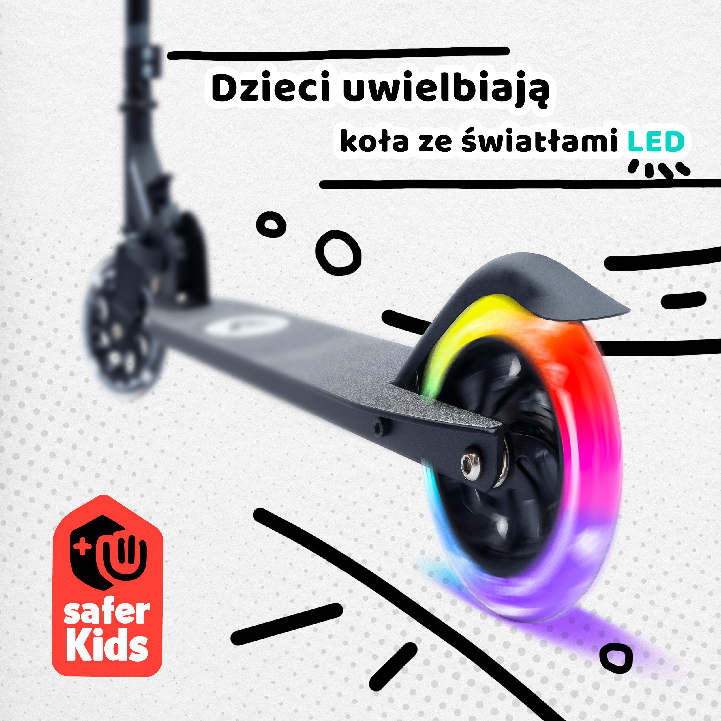 Apollo - Hulajnoga miejska„Moonracer” LED dla dzieci z amortyzacją - Czarny