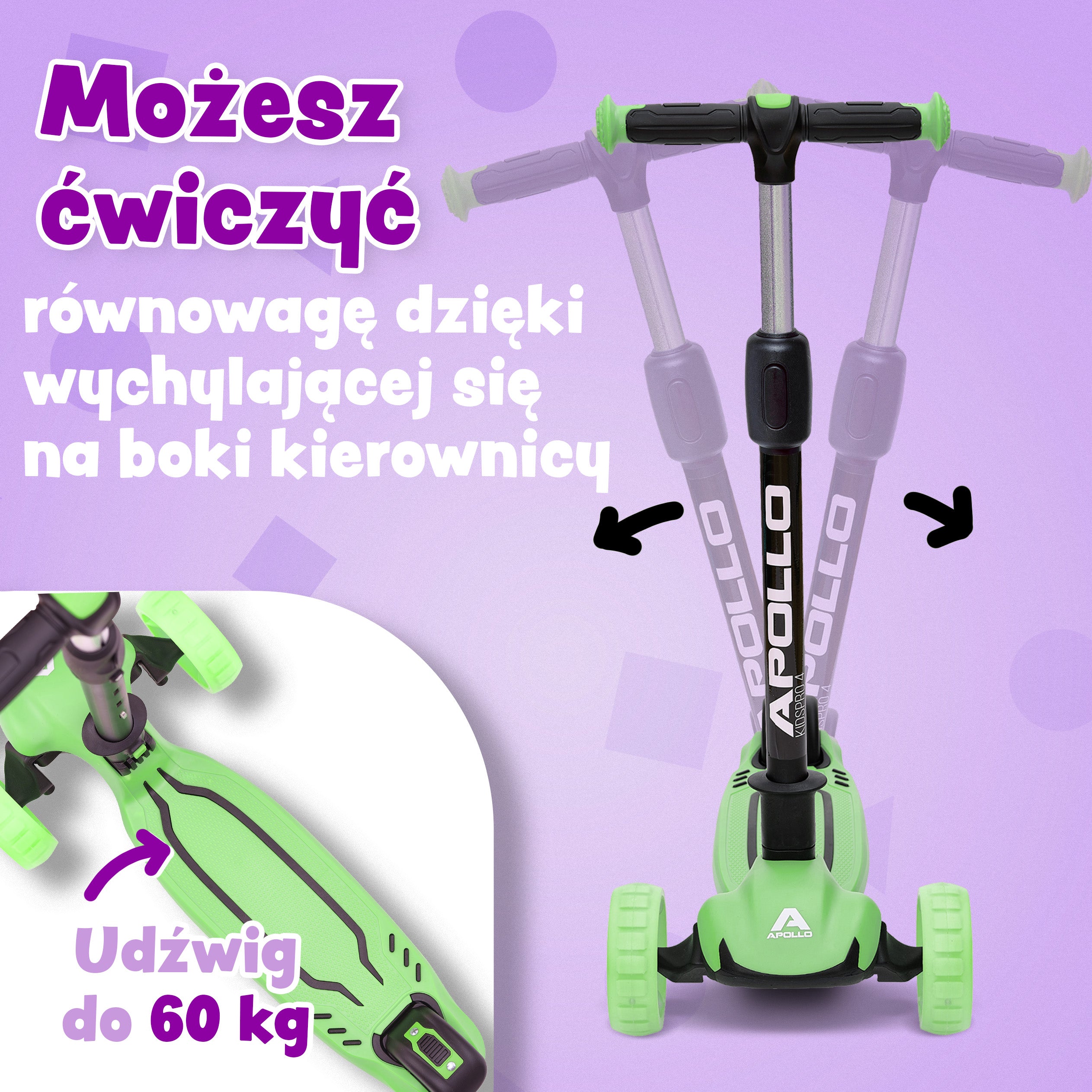 Apollo - Hulajnoga dla dzieci "KidsPro4" składana hulajnoga LED - Zielony