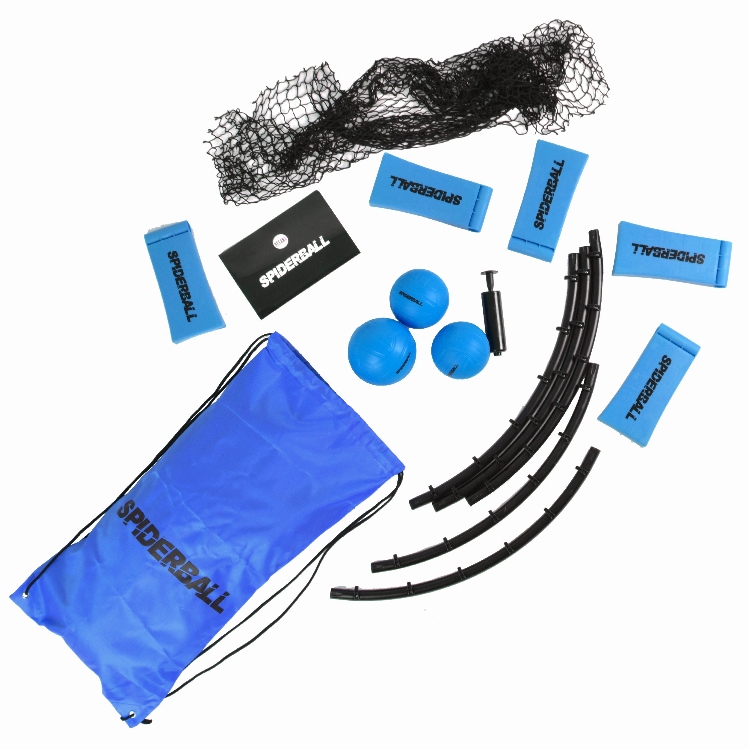 Ocean 5 - Zestaw Spiderball, gra w piłkę z siatką, 3 piłki i torba do przenoszenia - Niebieski