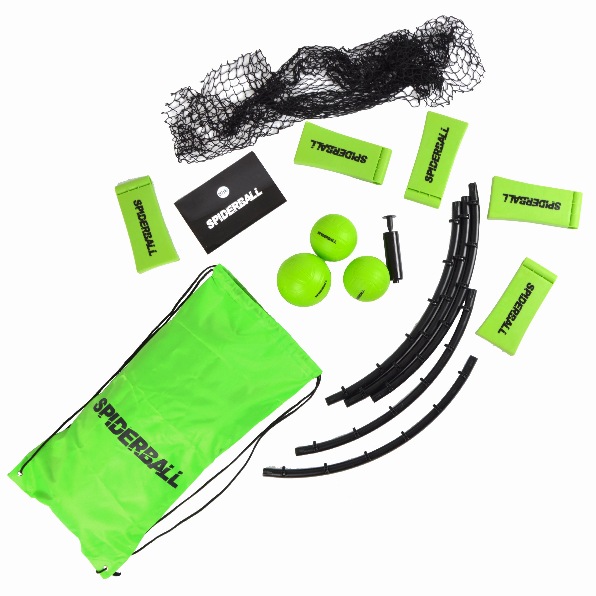 Ocean 5 - Zestaw Spiderball, gra w piłkę z siatką, 3 piłki i torba do przenoszenia - Zielony