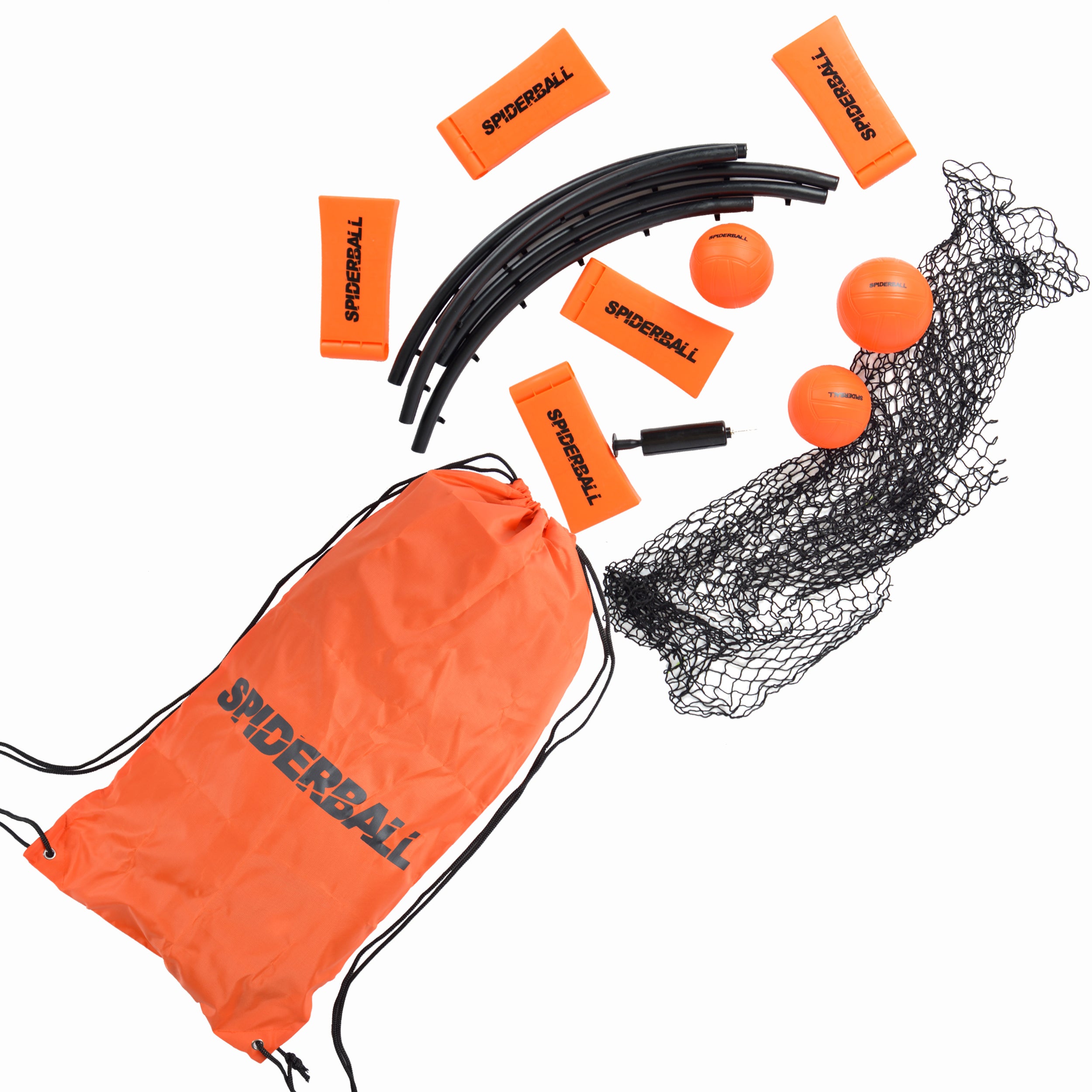 Ocean 5 - Zestaw Spiderball, gra w piłkę z siatką, 3 piłki i torba do przenoszenia - Pomarańczowy