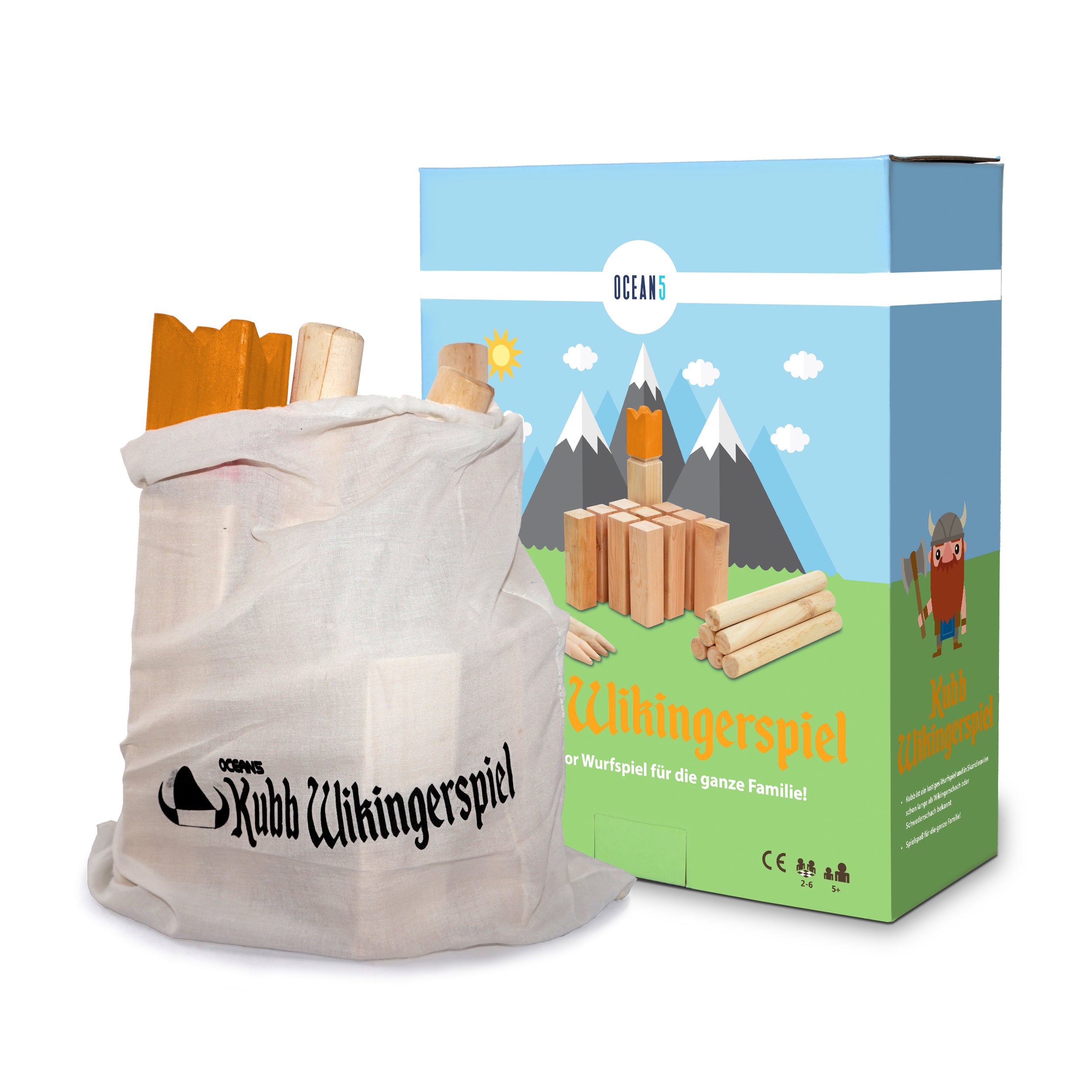 Ocean5 - Kubb - oryginalna gra wikingów w rzucanie - drewniana gra w kręgle szachowe od Ocean5 - Kubb - Gold - 25 x 4,7 cm (H B)