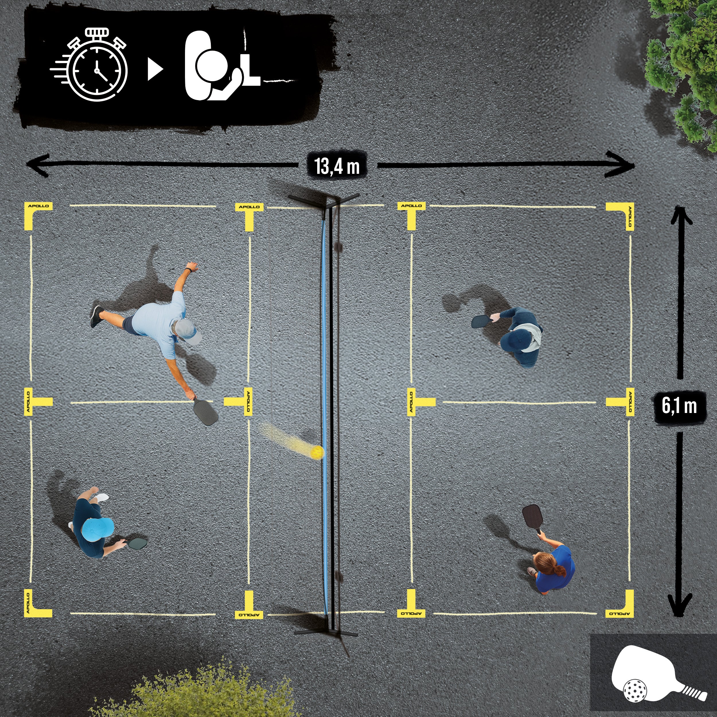 Apollo Funsport PL - Apollo Pickleball Court Marker Set – Zestaw do oznaczania podłogi All-in-One dla precyzji i wszechstronności -