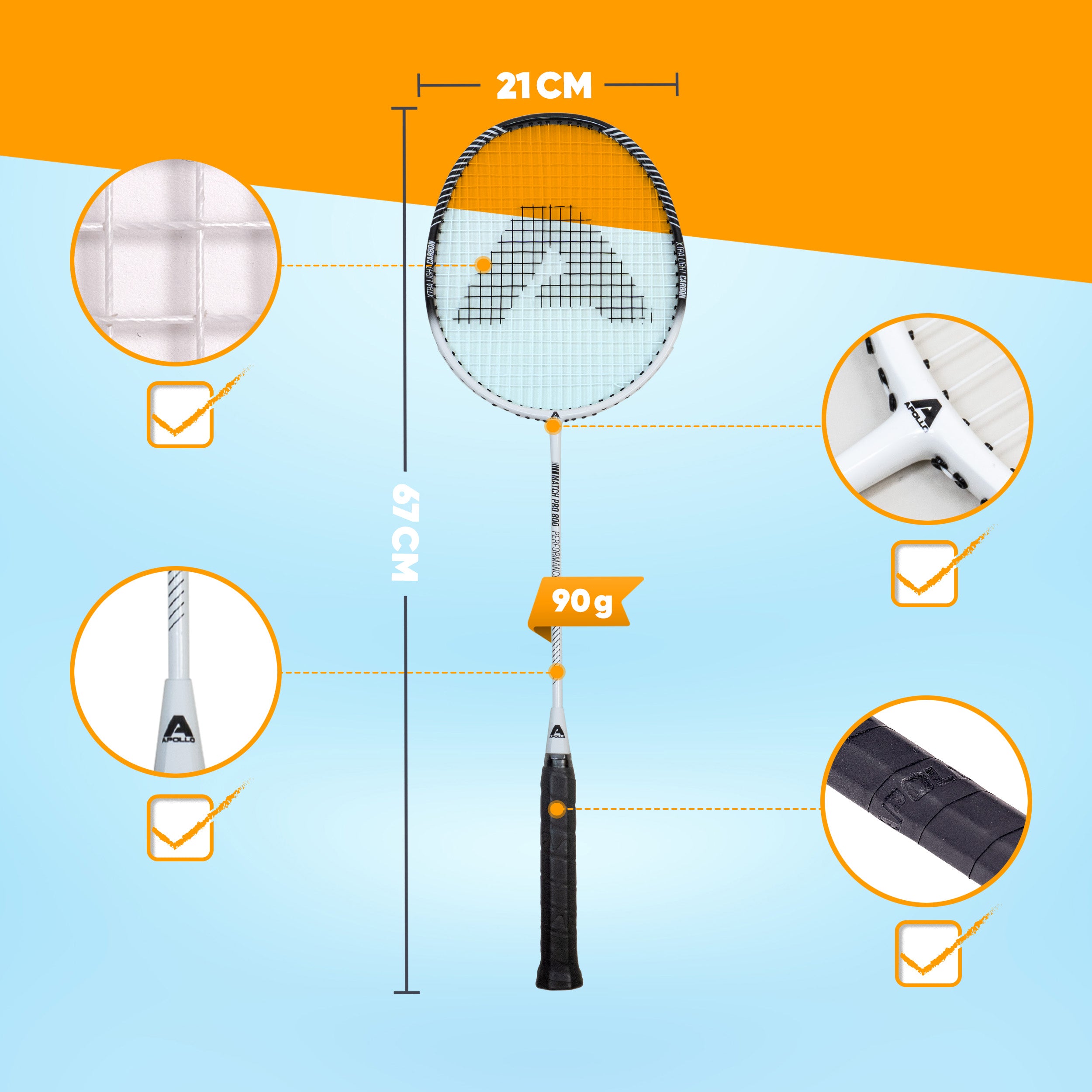 Apollo - Zestaw do badmintona Match Pro 800 – w zestawie: torba, 2 rakiety, lotki - Biały Czarny