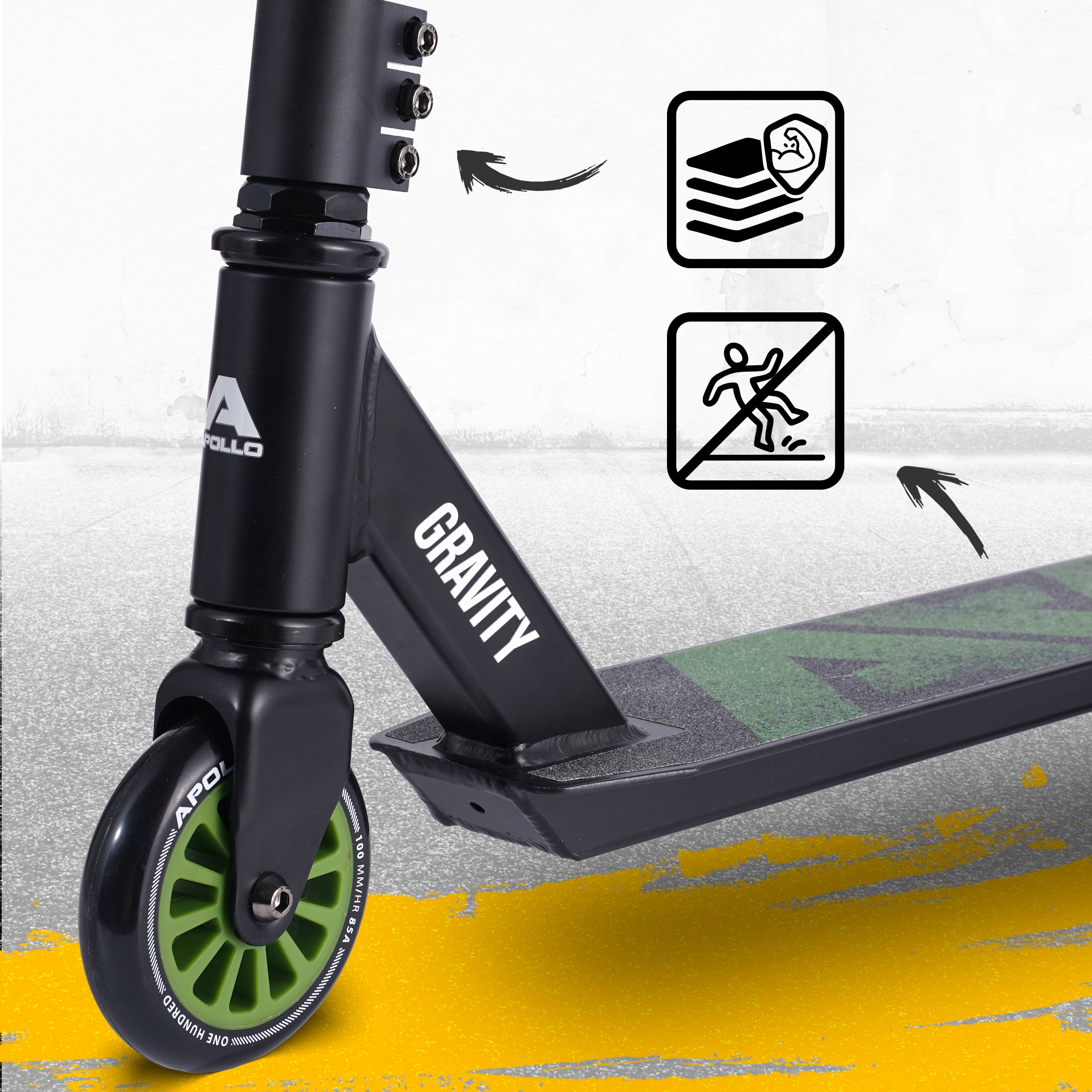 Apollo Stunt Scooter Gravity - Zabawkowa hulajnoga dla dzieci i nastolatków Błyszczący czarny