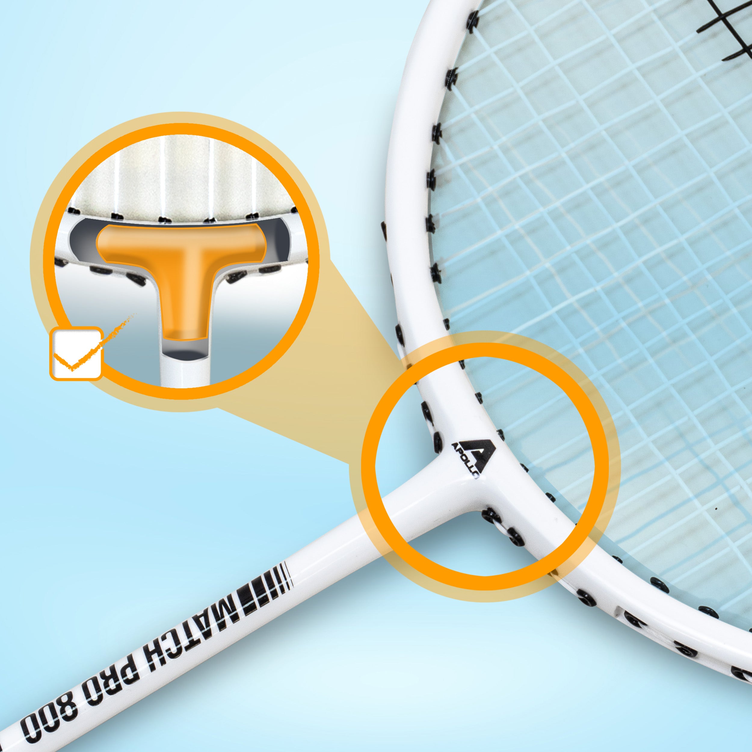 Apollo - Zestaw do badmintona Match Pro 800 – w zestawie: torba, 2 rakiety, lotki - Biały Czarny