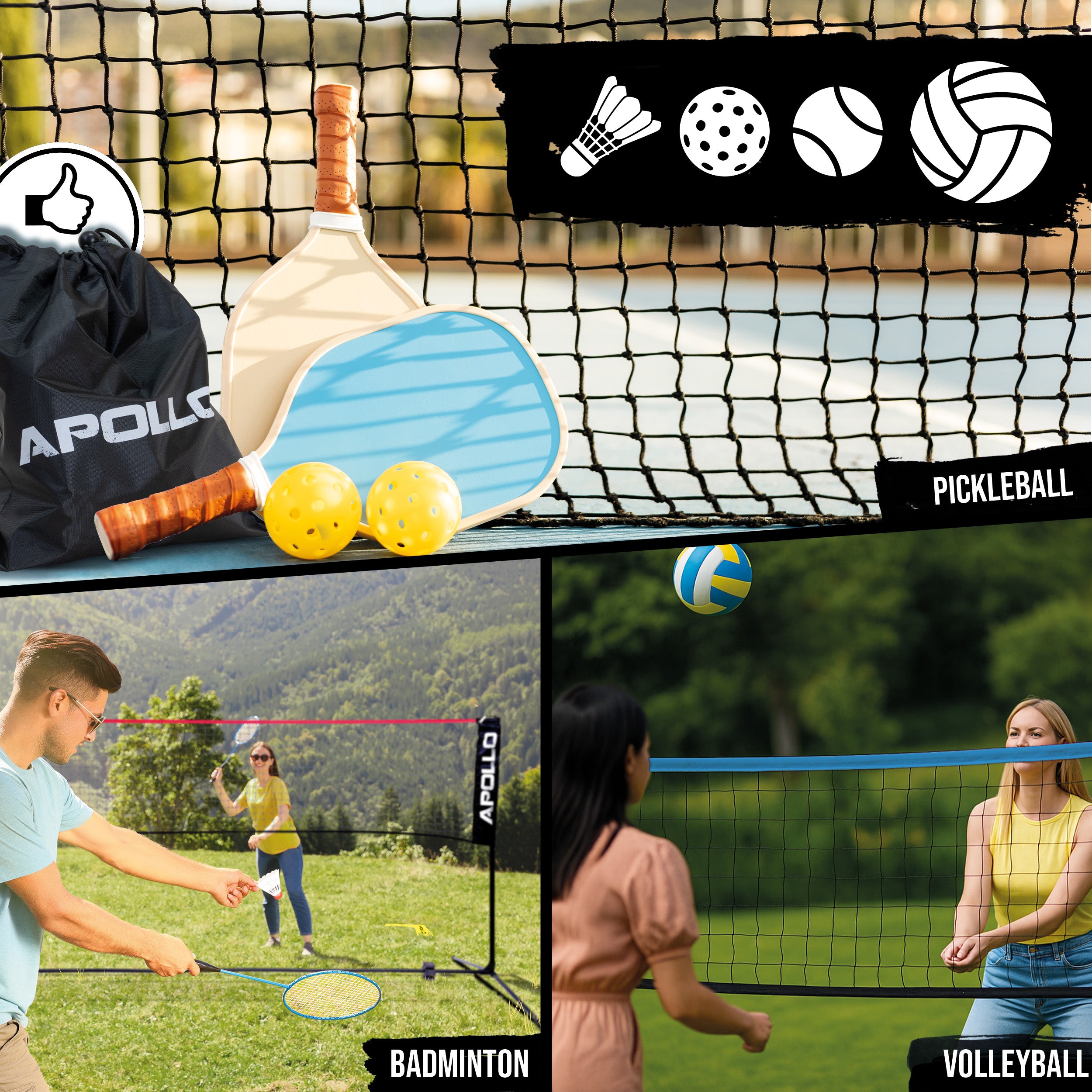 Apollo Funsport PL - Apollo Pickleball Court Marker Set – Zestaw do oznaczania podłogi All-in-One dla precyzji i wszechstronności -