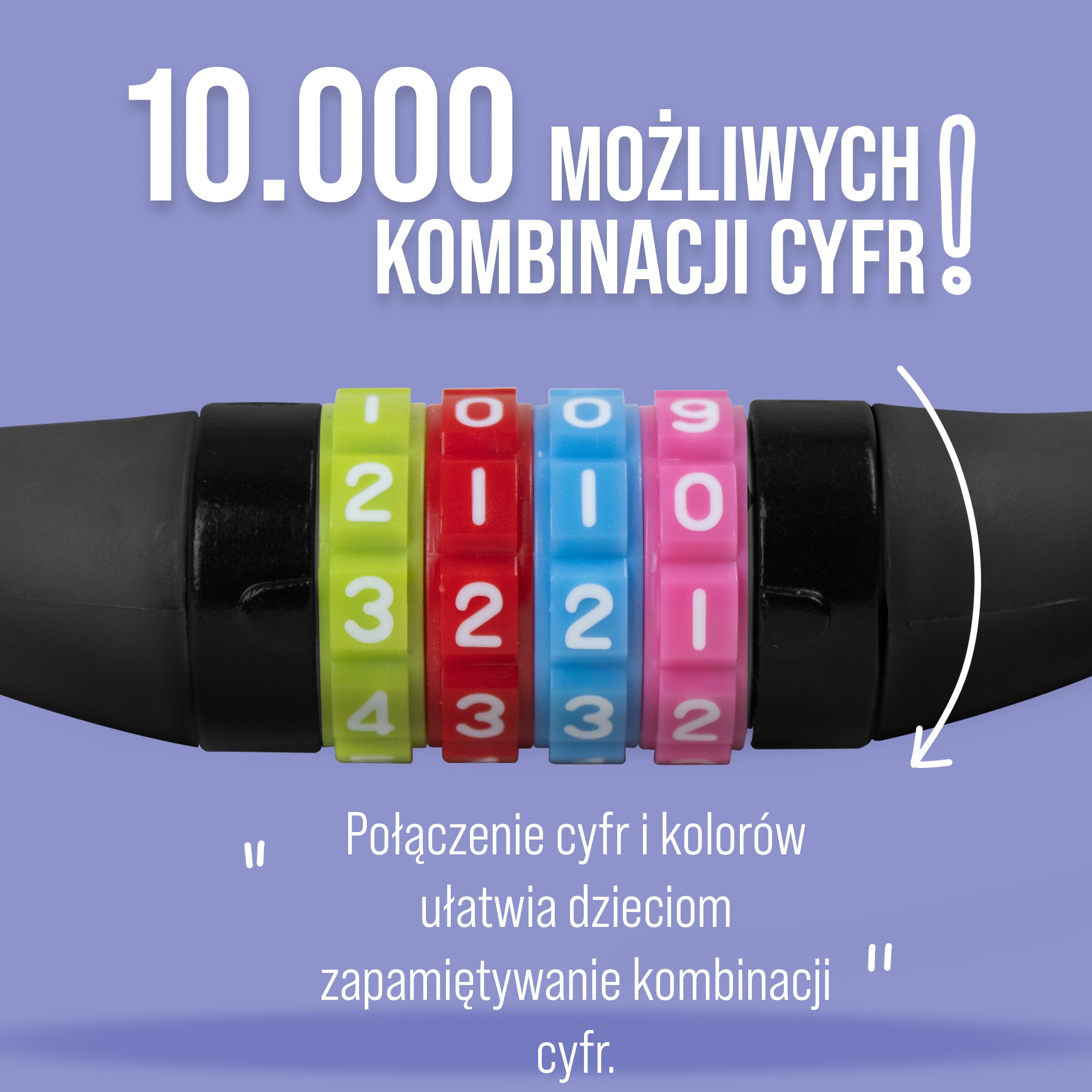 Apollo - Zapięcie rowerowe na kod dla dzieci, 10x650 mm, zamek na hulajnogę, zamek na szyfr - Czarny