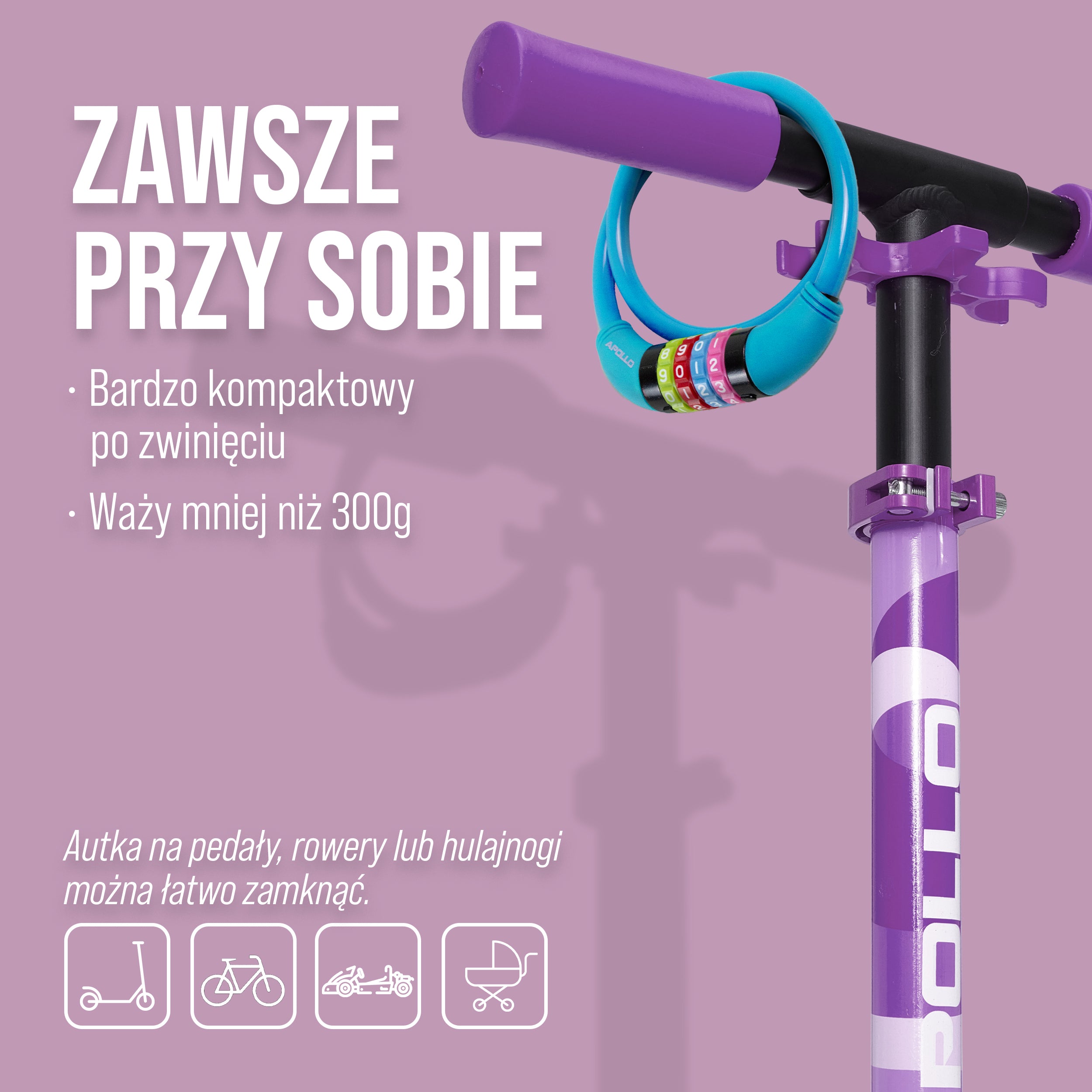 Apollo - Zapięcie rowerowe na kod dla dzieci, 10x650 mm, zamek na hulajnogę, zamek na szyfr - Niebieski