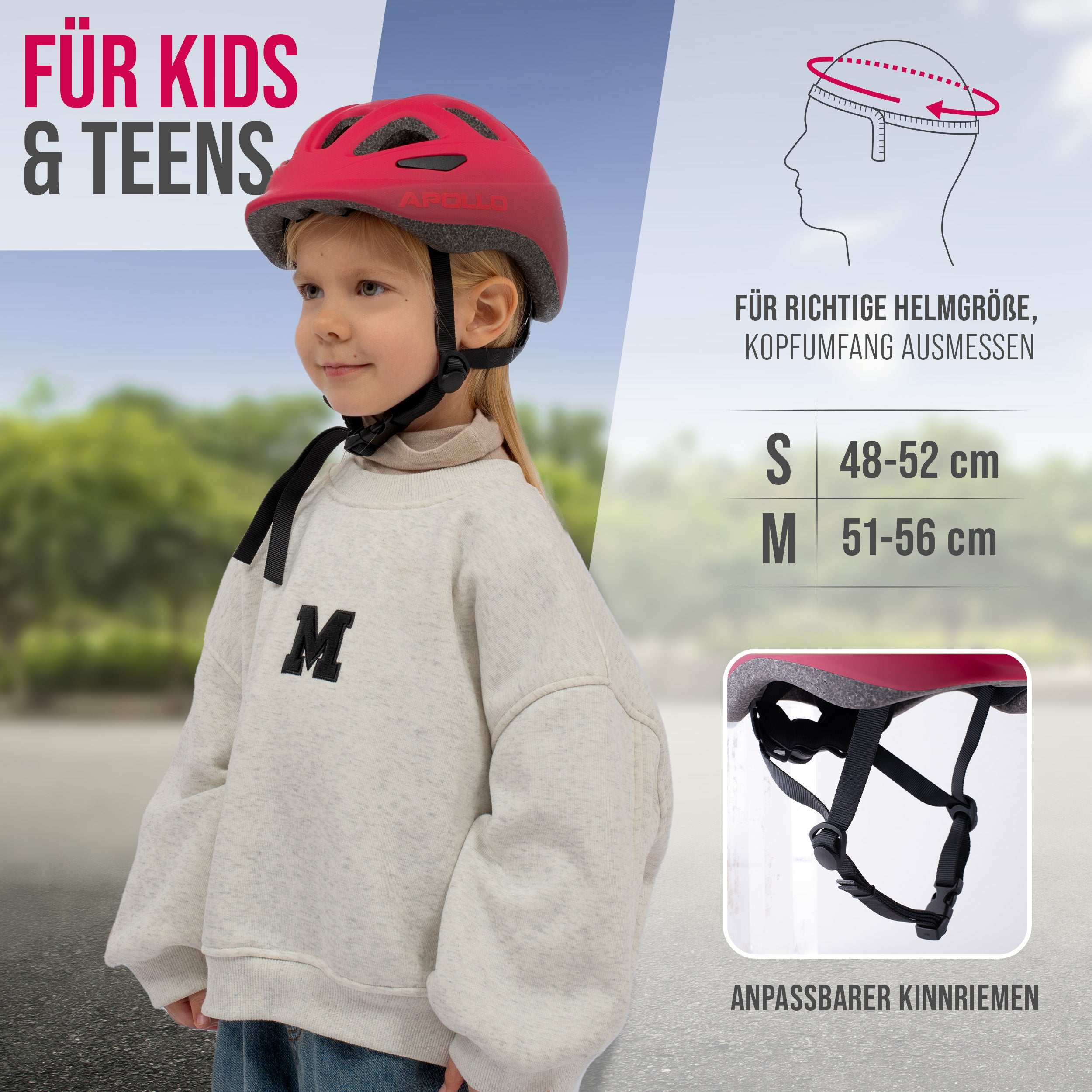 Apollo - AKZEPTABEL Apollo Kinder Fahrradhelm, Helm für Kinder & Jugendliche, Multisport Helm - Red Fade - M (51-56 cm) -