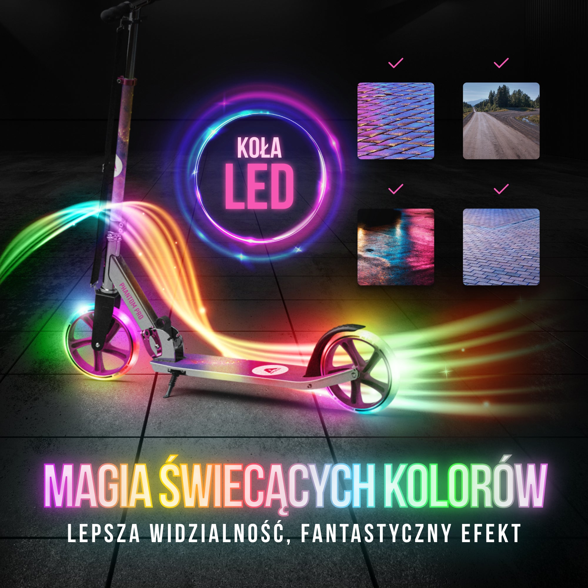 Apollo - Składana hulajnoga miejska dla dzieci „Phantom" – regulowana wysokość kierownicy - Blask Gwiazd