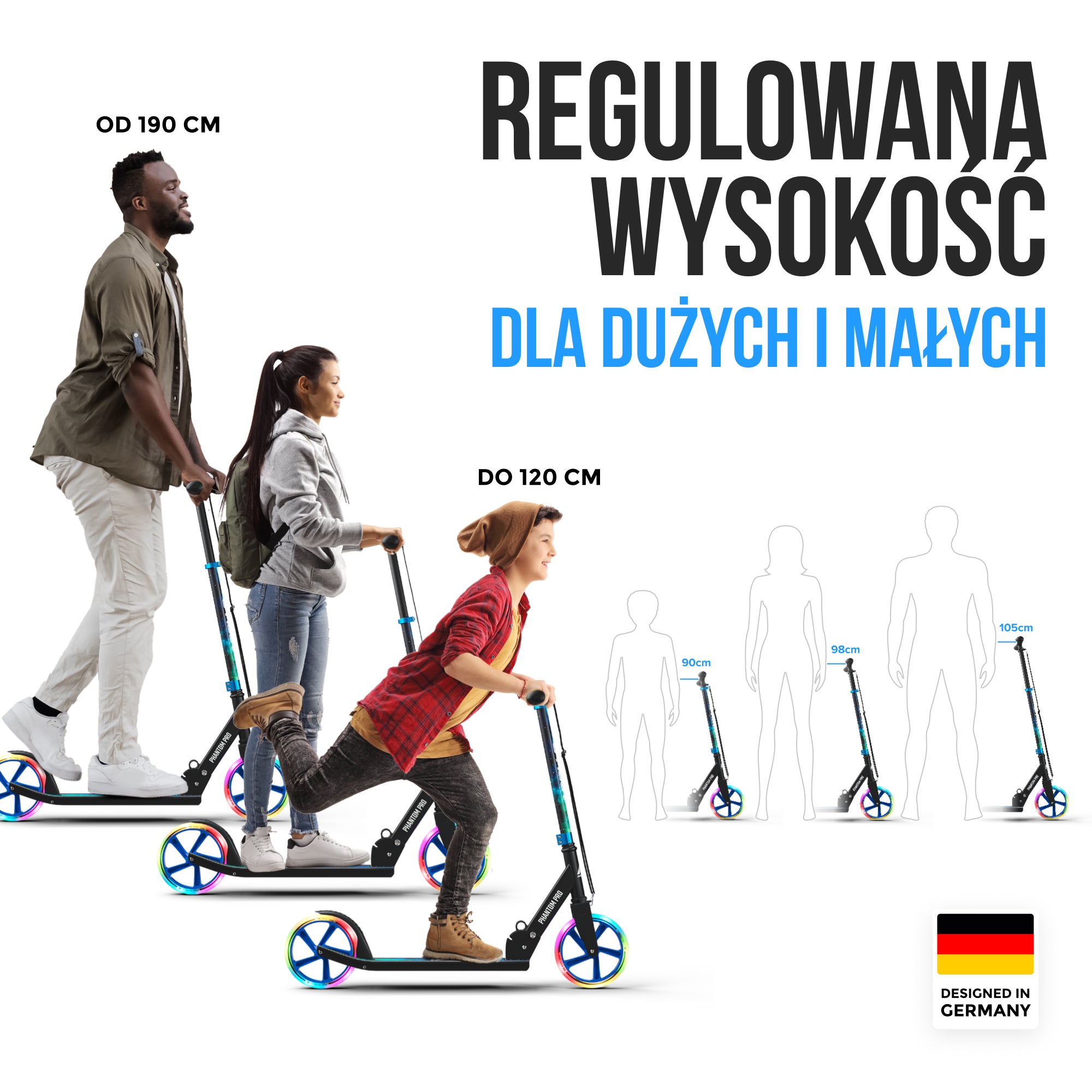 Apollo - Składana hulajnoga miejska dla dzieci „Phantom" – regulowana wysokość kierownicy - Wszechświat