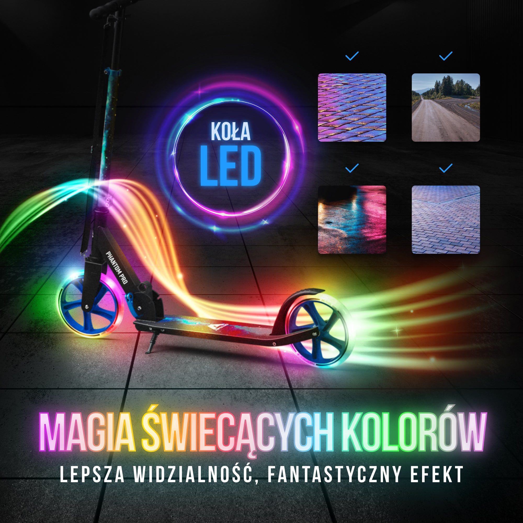 Apollo - Składana hulajnoga miejska dla dzieci „Phantom" – regulowana wysokość kierownicy - Wszechświat
