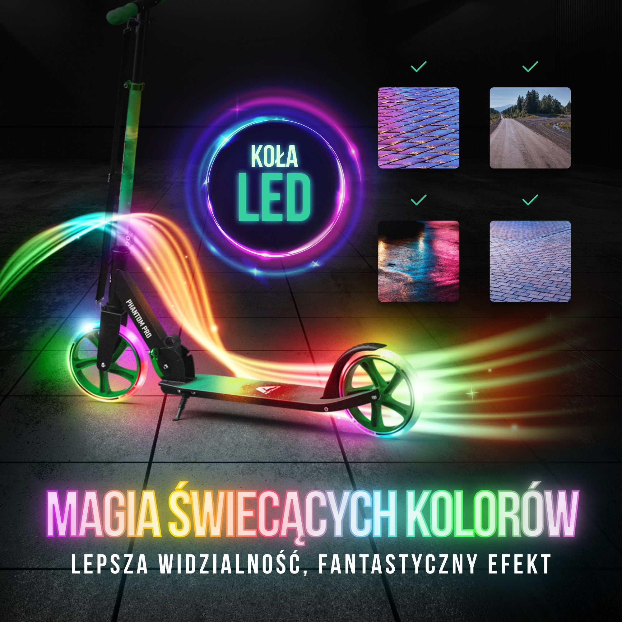 Apollo - Składana hulajnoga miejska dla dzieci „Phantom" – regulowana wysokość kierownicy - Meteor