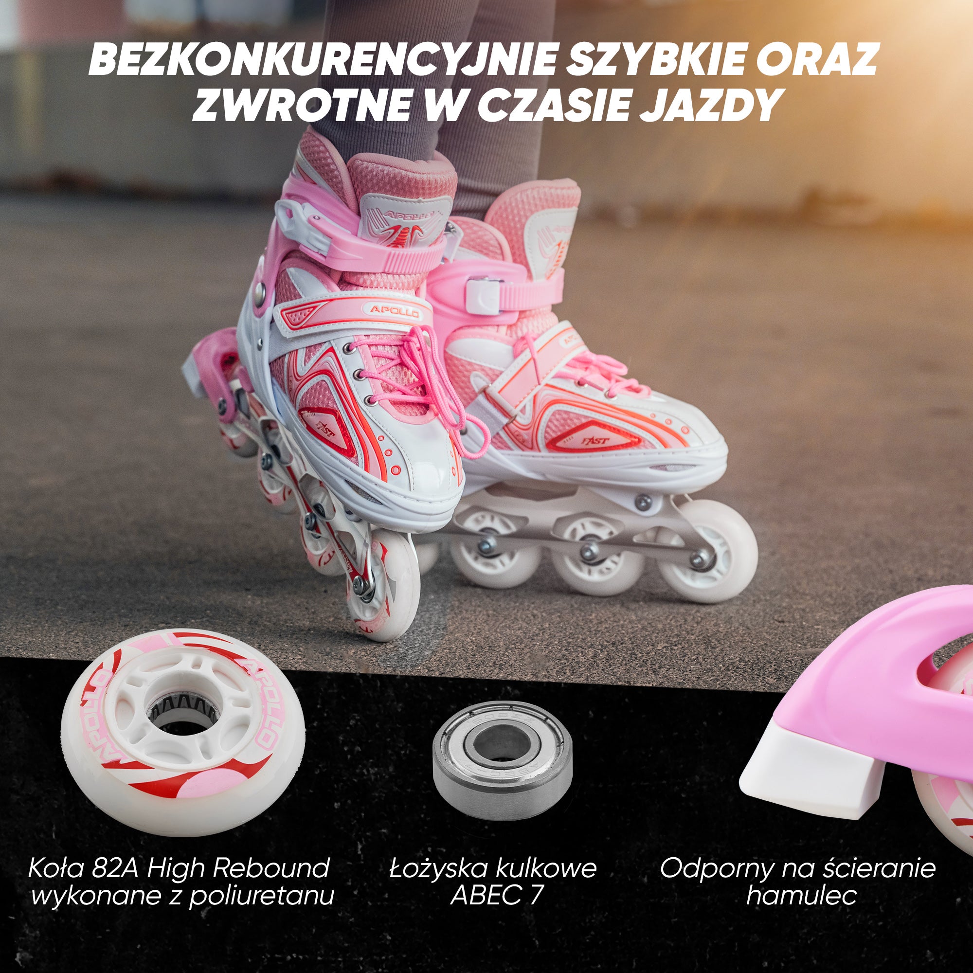 Apollo - Super Blade - Regulowane rolki - biały/różowy - L (39-42)