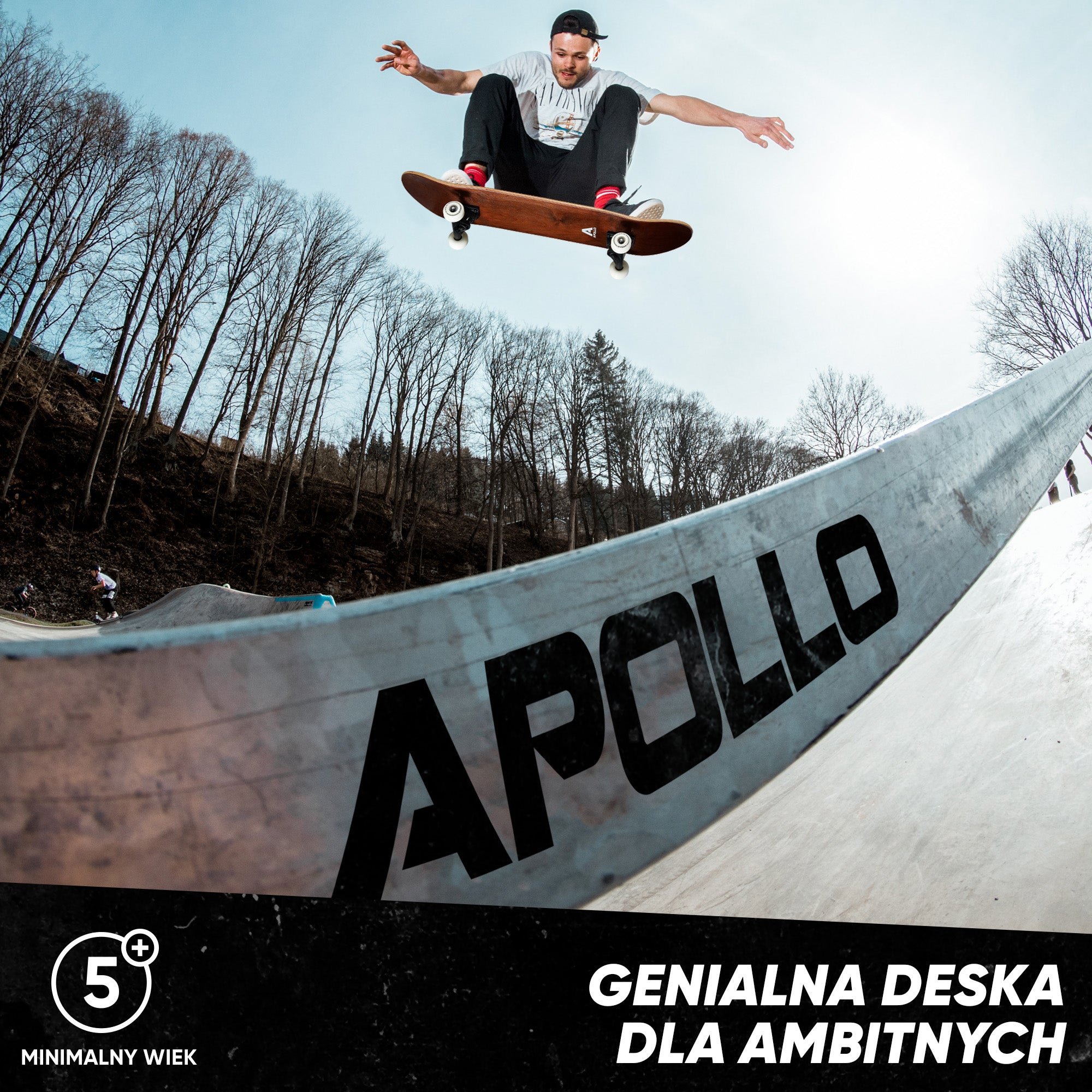Apollo - Skateboard - "Plain Wood" - 7-warstwowa drewniana deska kompletna z łożyskami ABEC 7 - Wood