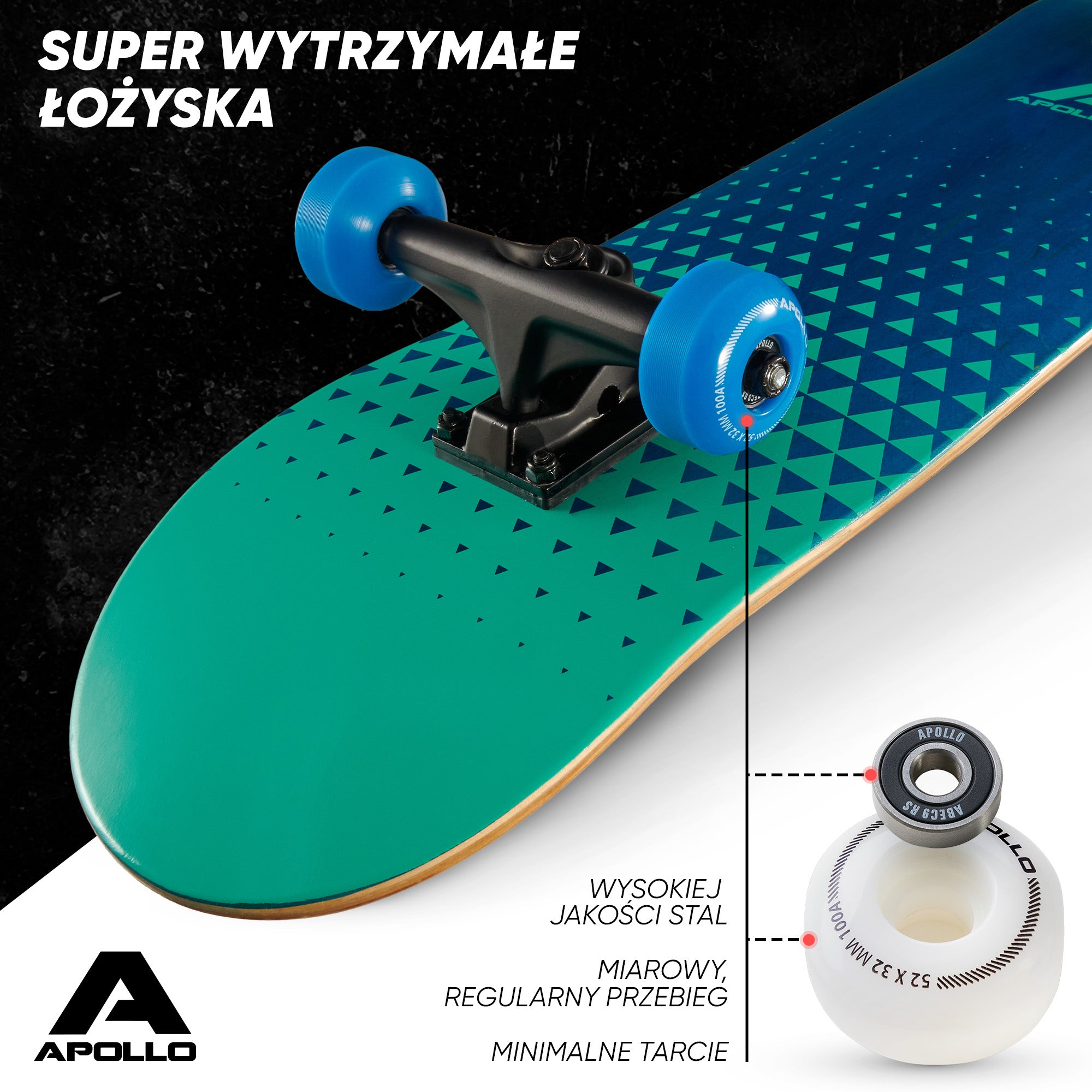 Apollo - Skateboard - "Fresh" - 7-warstwowa drewniana deska kompletna z łożyskami ABEC 7 - Fresh