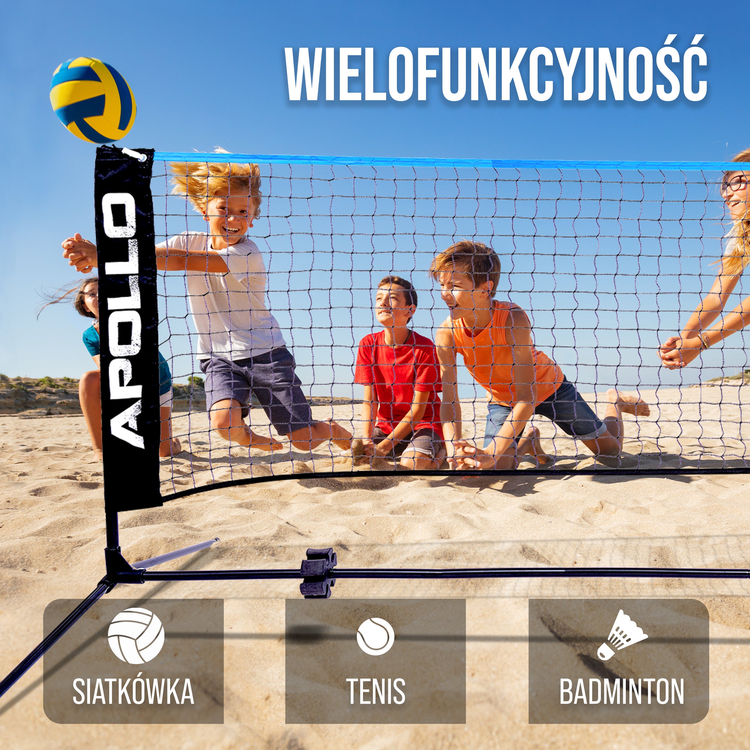 Apollo - Siatka do badmintona - siatka do siatkówki, regulowana wysokość, różne szerokości - Niebieski