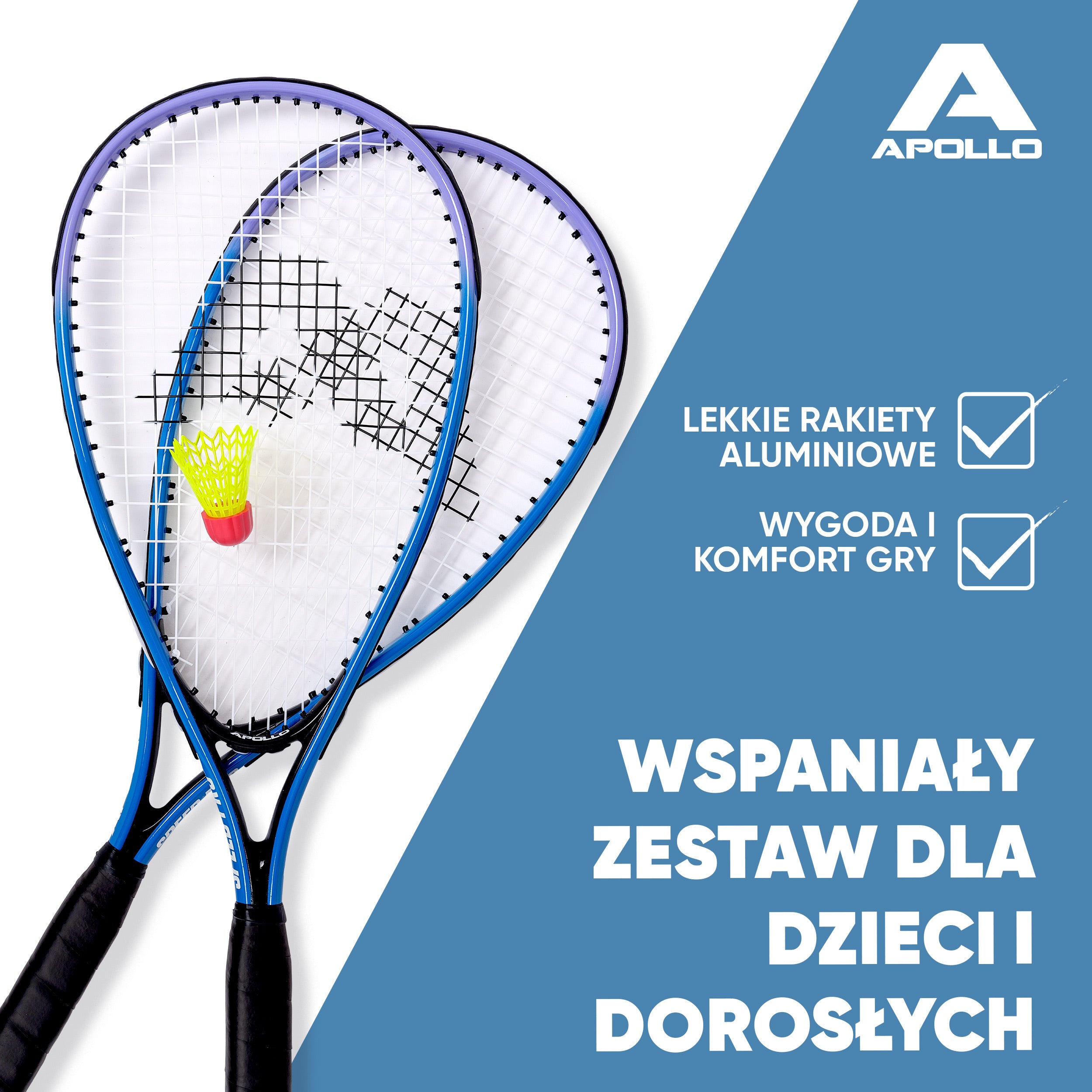 Apollo - Zestaw do speed badmintona - w tym torba, 2 rakiety, lotki - Niebieski