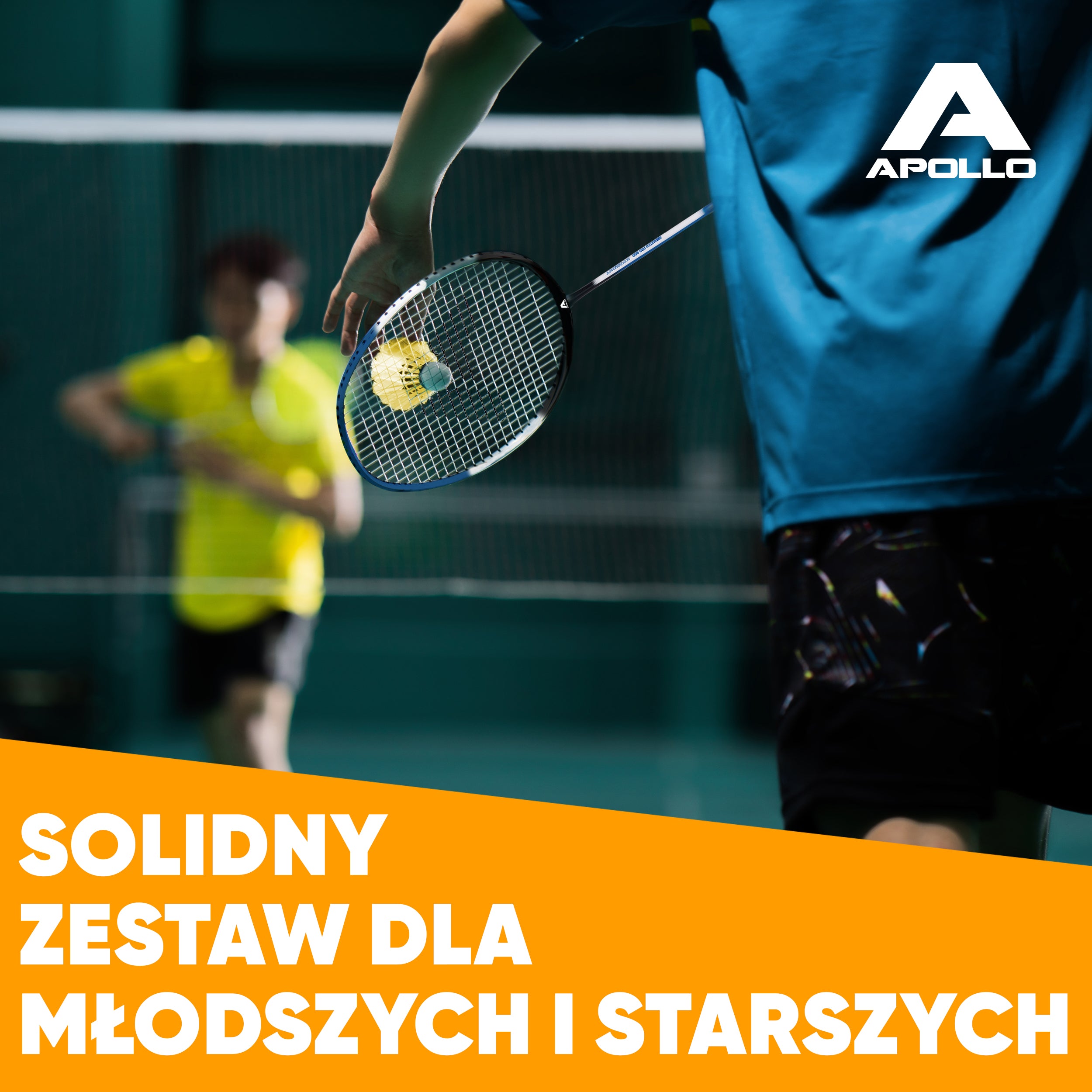 Apollo - Zestaw do badmintona Match Pro 800 – w zestawie: torba, 2 rakiety, lotki - Niebieski Szary