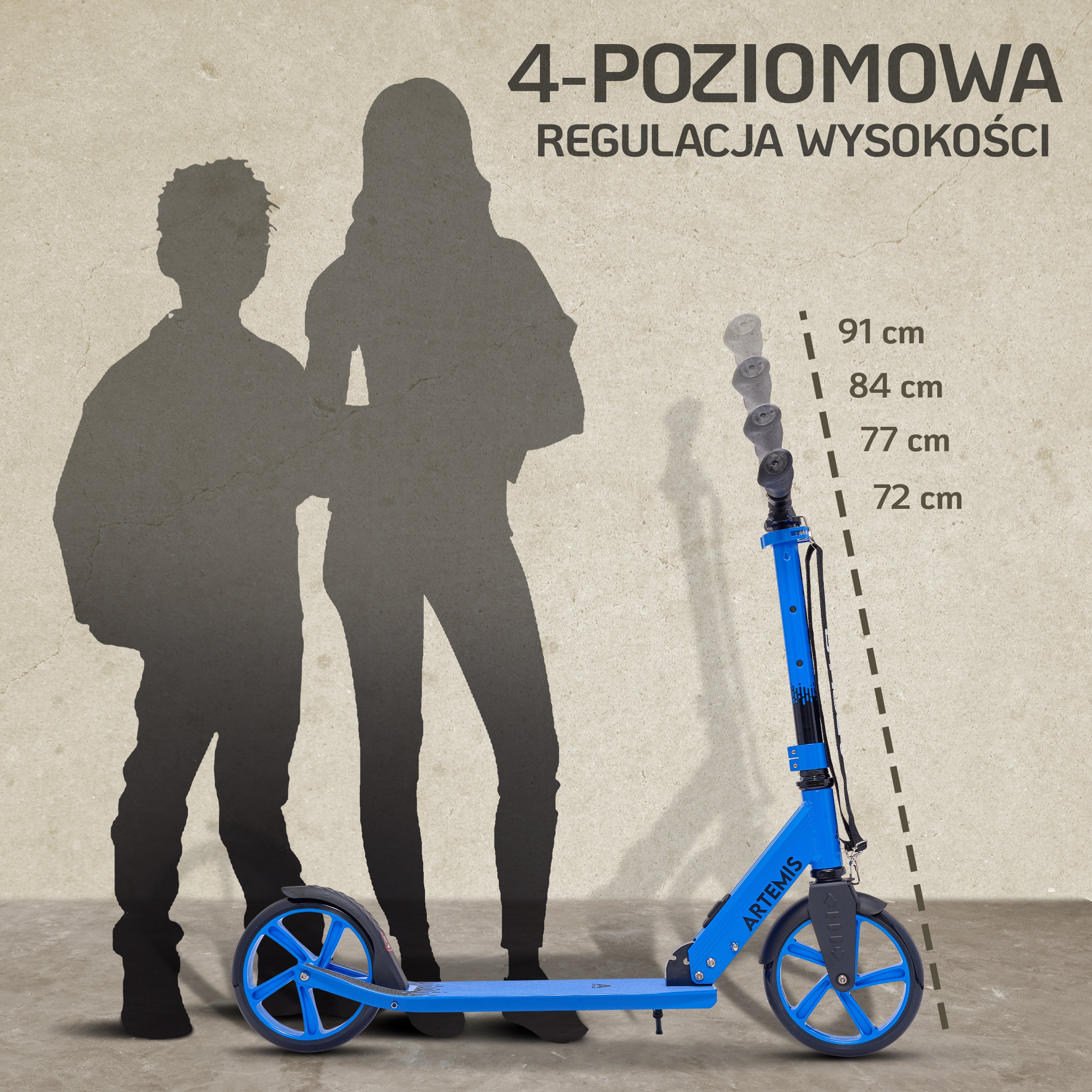 Apollo - Składana hulajnoga miejska „Artemis” z regulowaną wysokością kierownicy dla dzieci i młodzieży - Niebieski