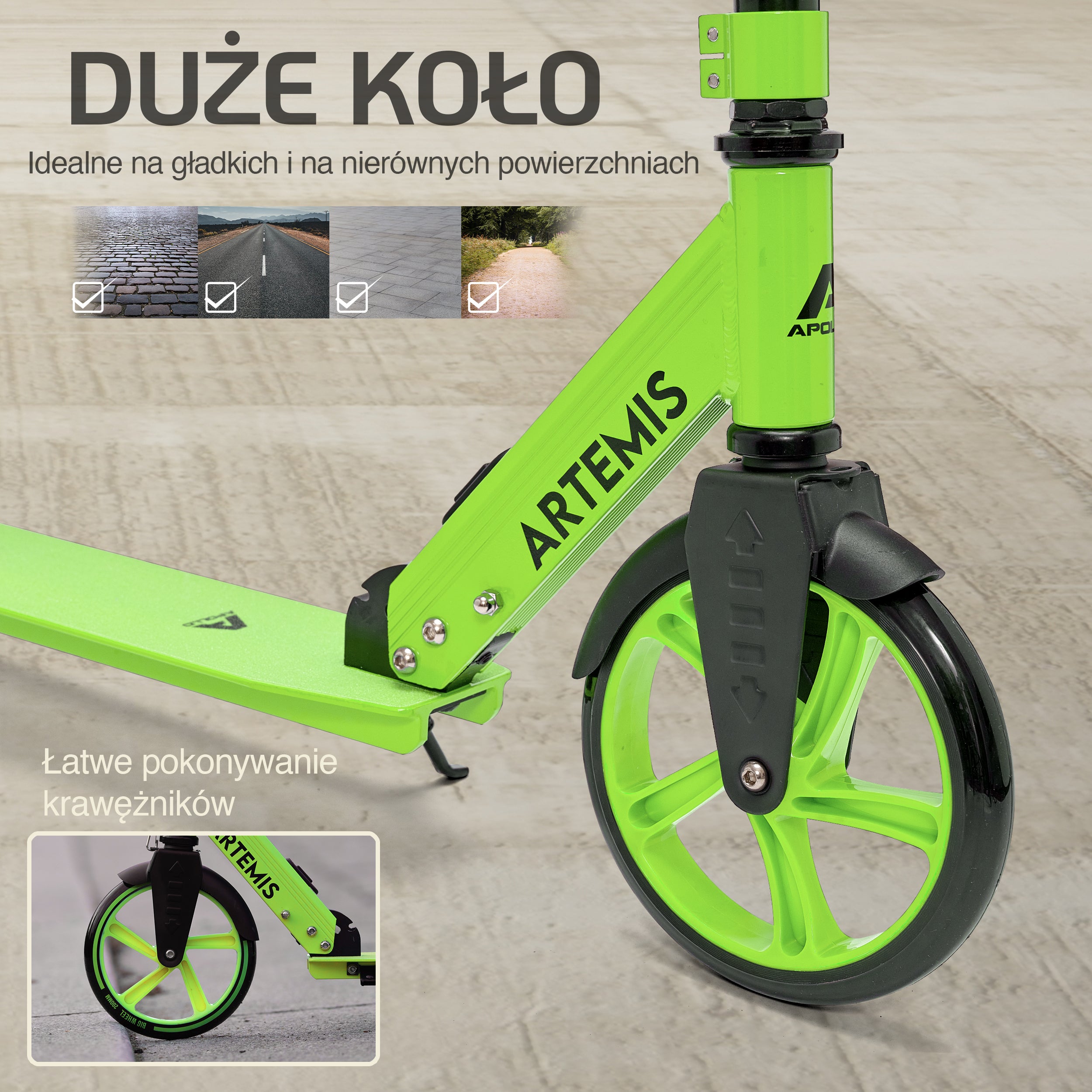 Apollo - Składana hulajnoga miejska „Artemis” z regulowaną wysokością kierownicy dla dzieci i młodzieży - Zielony
