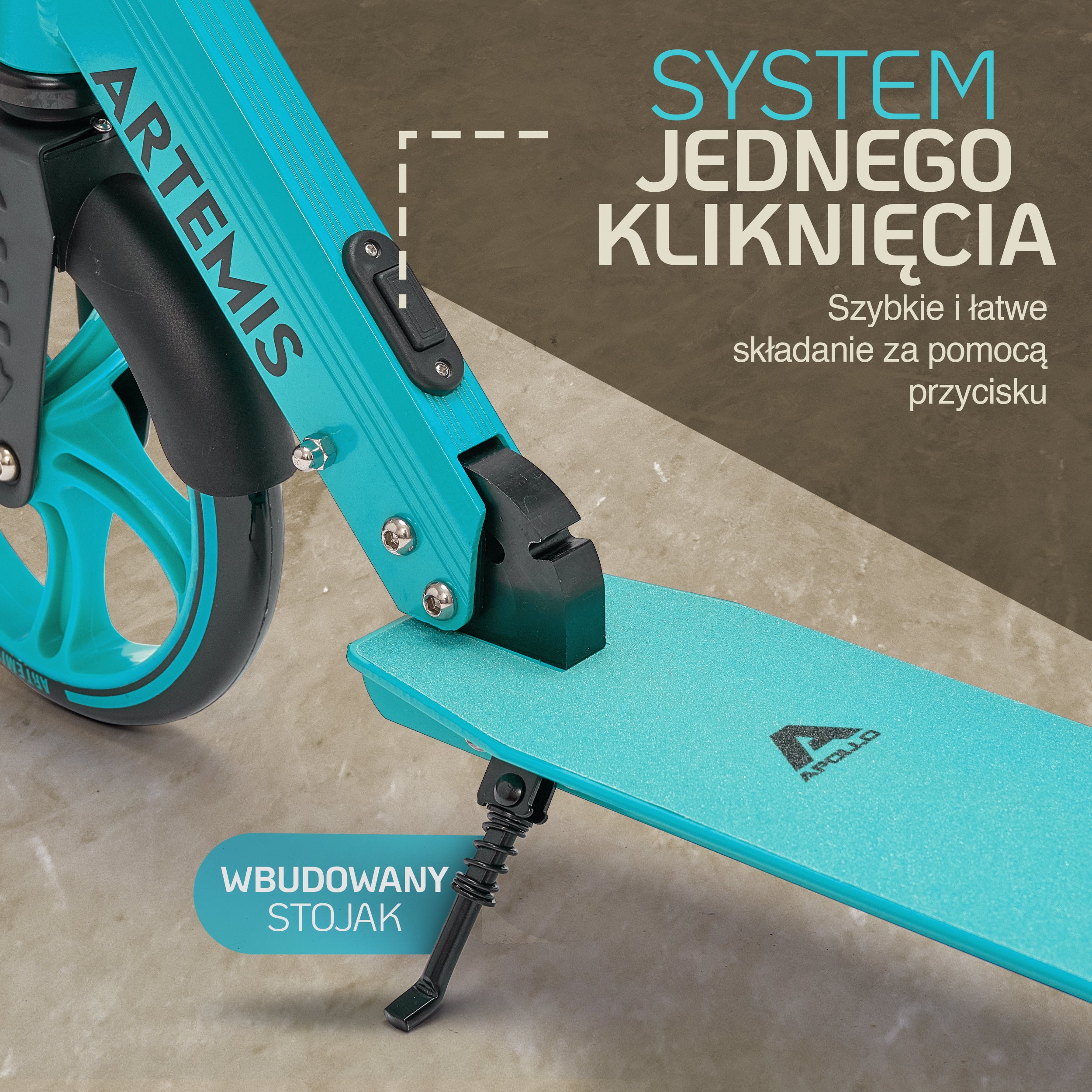 Apollo - Składana hulajnoga miejska „Artemis” z regulowaną wysokością kierownicy dla dzieci i młodzieży - Turkusowy
