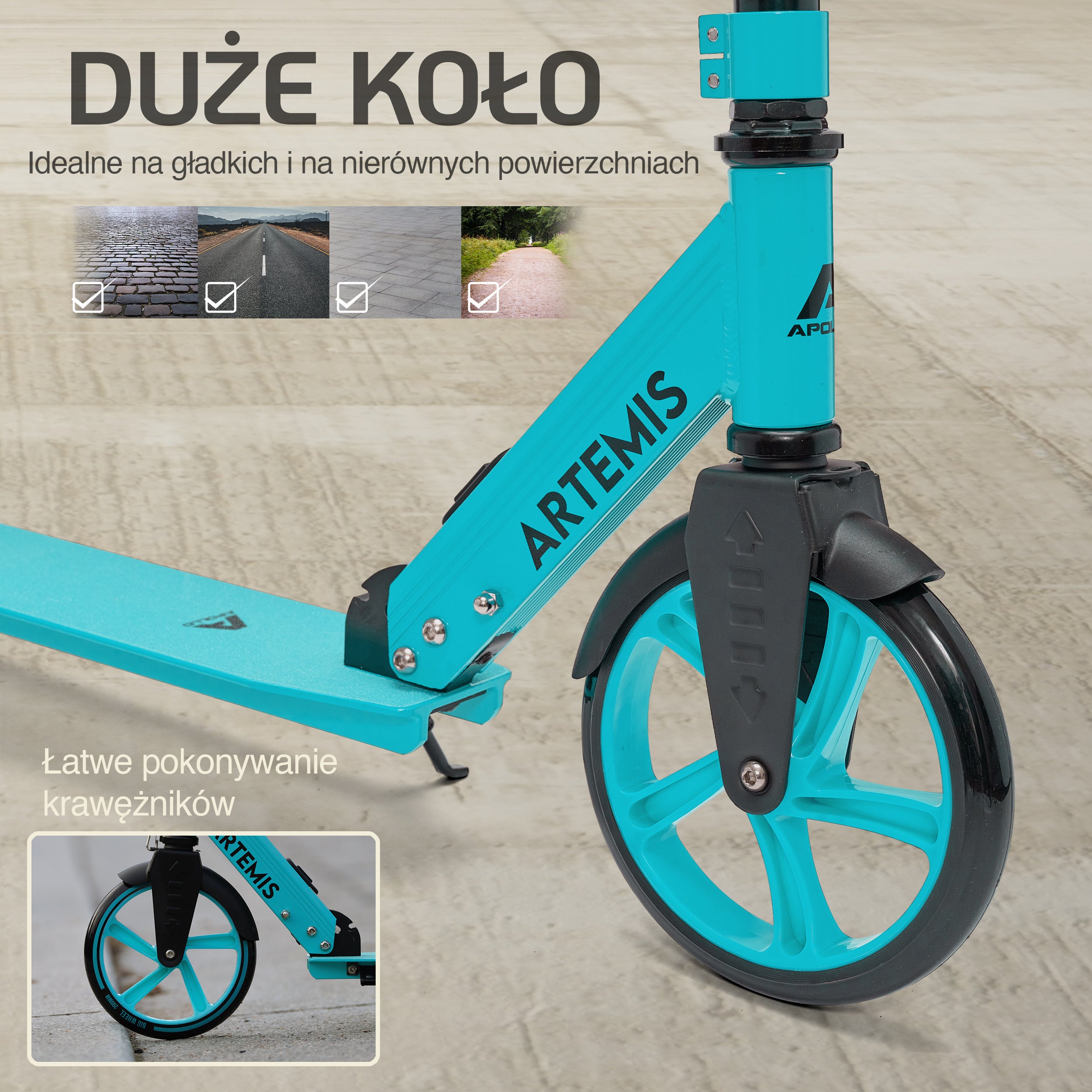 Apollo - Składana hulajnoga miejska „Artemis” z regulowaną wysokością kierownicy dla dzieci i młodzieży - Turkusowy