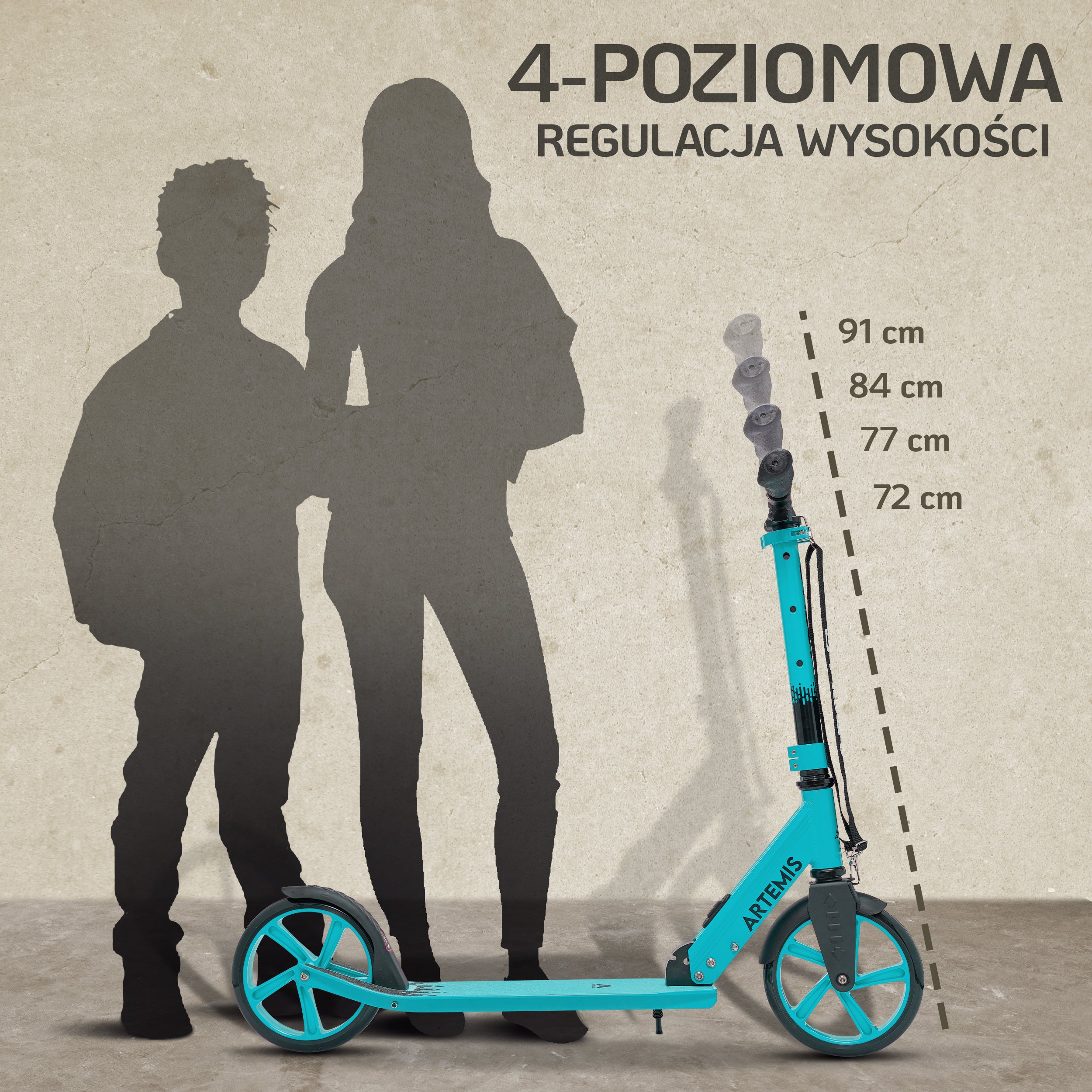 Apollo - Składana hulajnoga miejska „Artemis” z regulowaną wysokością kierownicy dla dzieci i młodzieży - Turkusowy