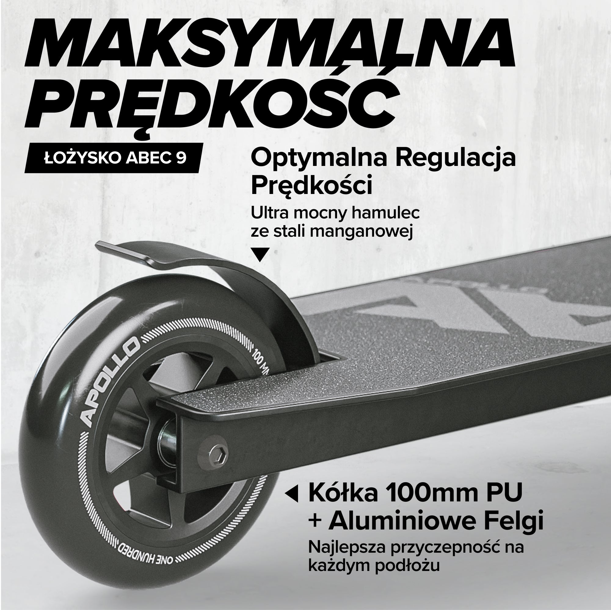Apollo - Hulajnoga stunt „Genius Pro" - wytrzymała hulajnoga dla dzieci z łożyskami ABEC 9 - Czarny