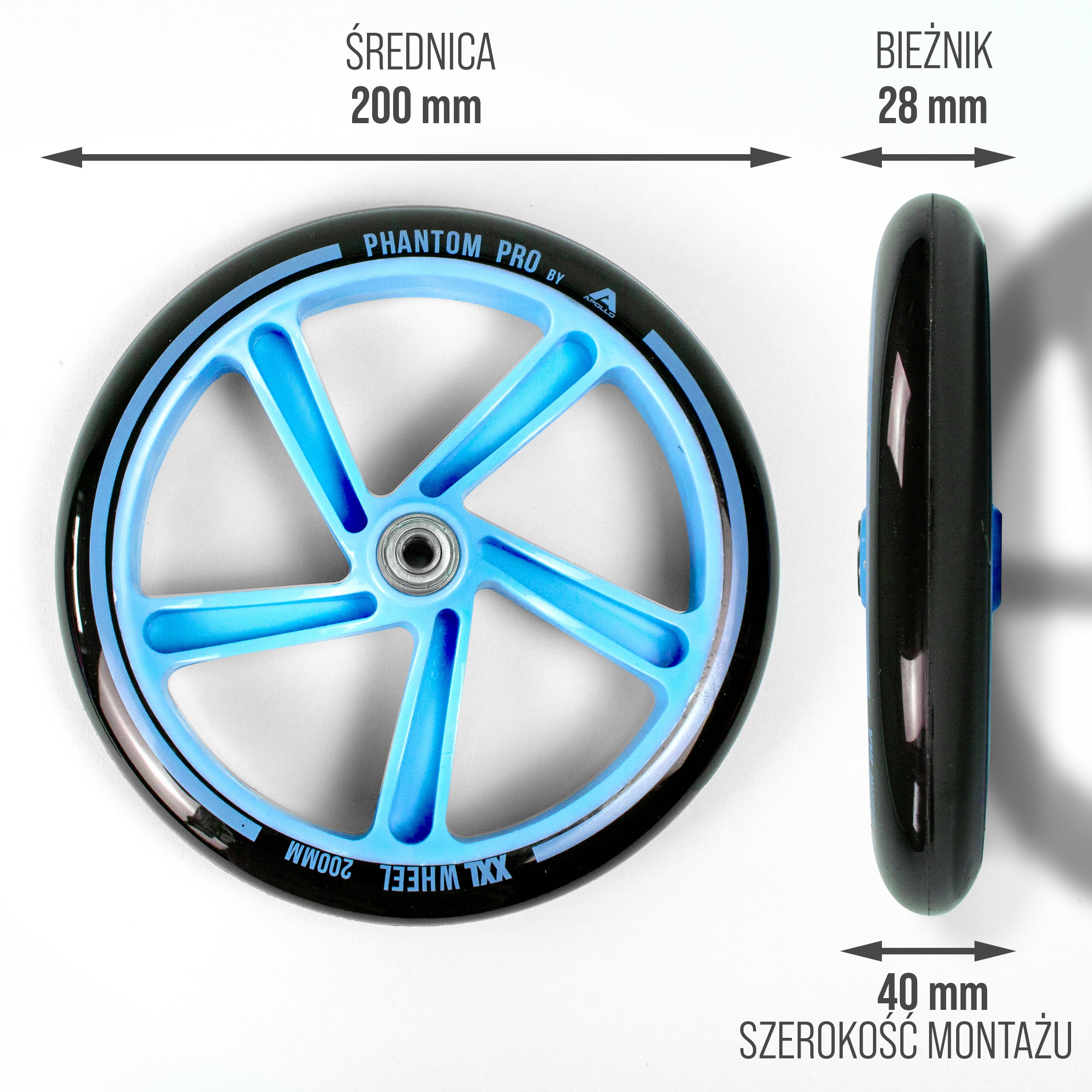 Apollo - 200 mm zestaw zapasowych kół do City Scooter - Phantom / Spectre - Niebieski Czarny