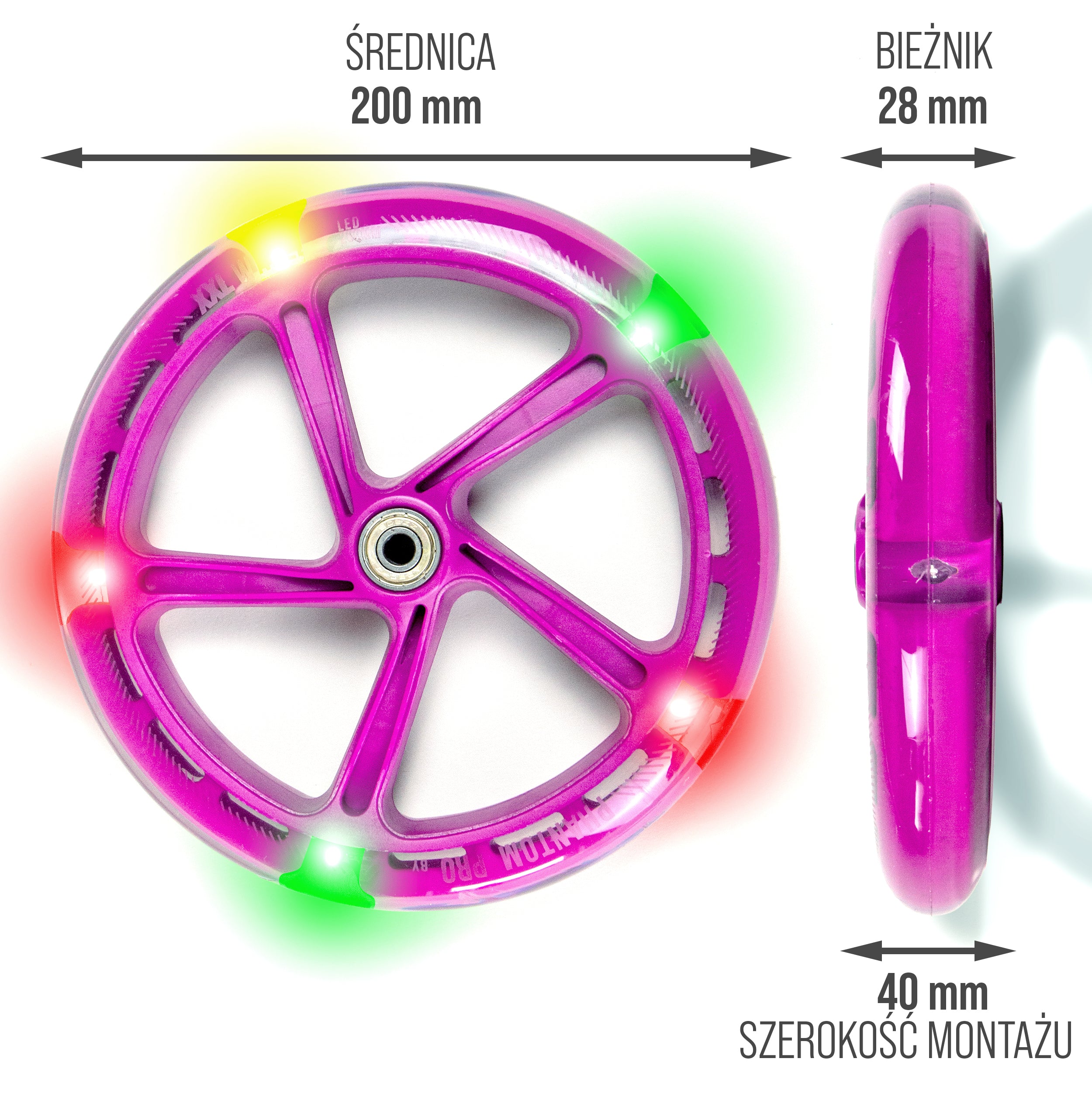 Apollo - 200 mm zestaw zapasowych kół do City Scooter - Phantom / Spectre - LED Różowy Transparent
