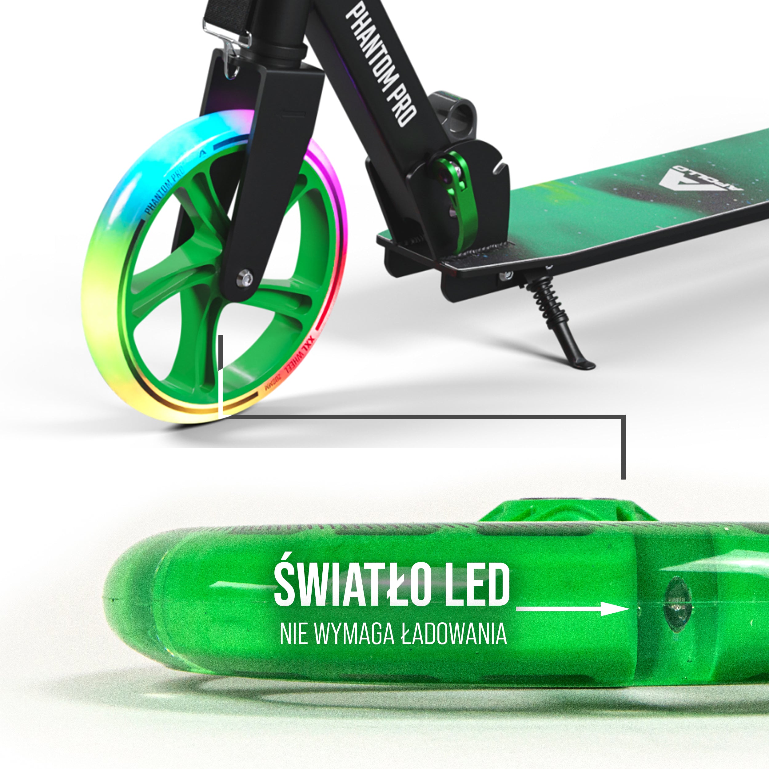Apollo - 200 mm zestaw zapasowych kół do City Scooter - Phantom / Spectre - LED Zielony Transparent