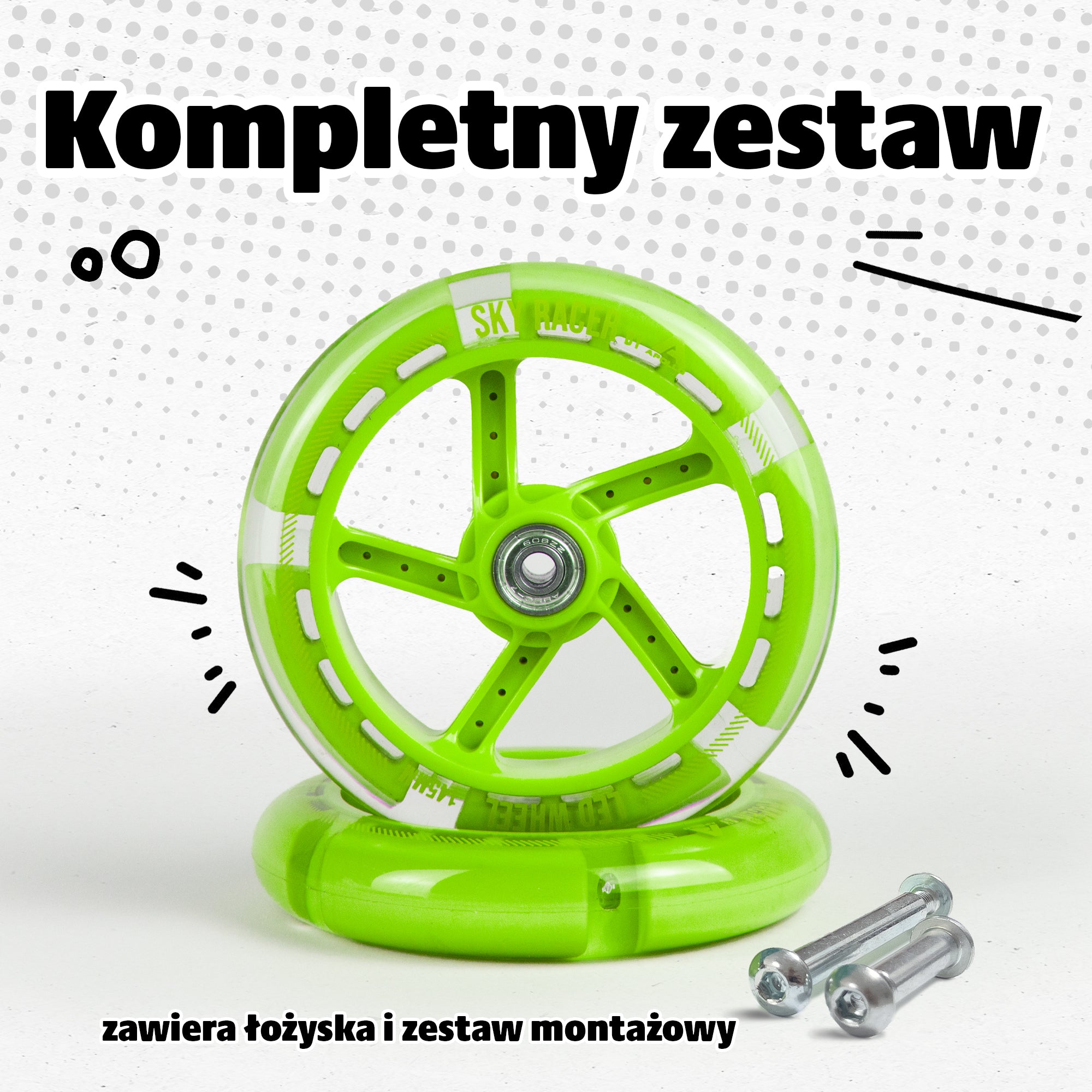 Apollo - Zestaw zapasowych kół do Skyracer - 145 mm - Zielony