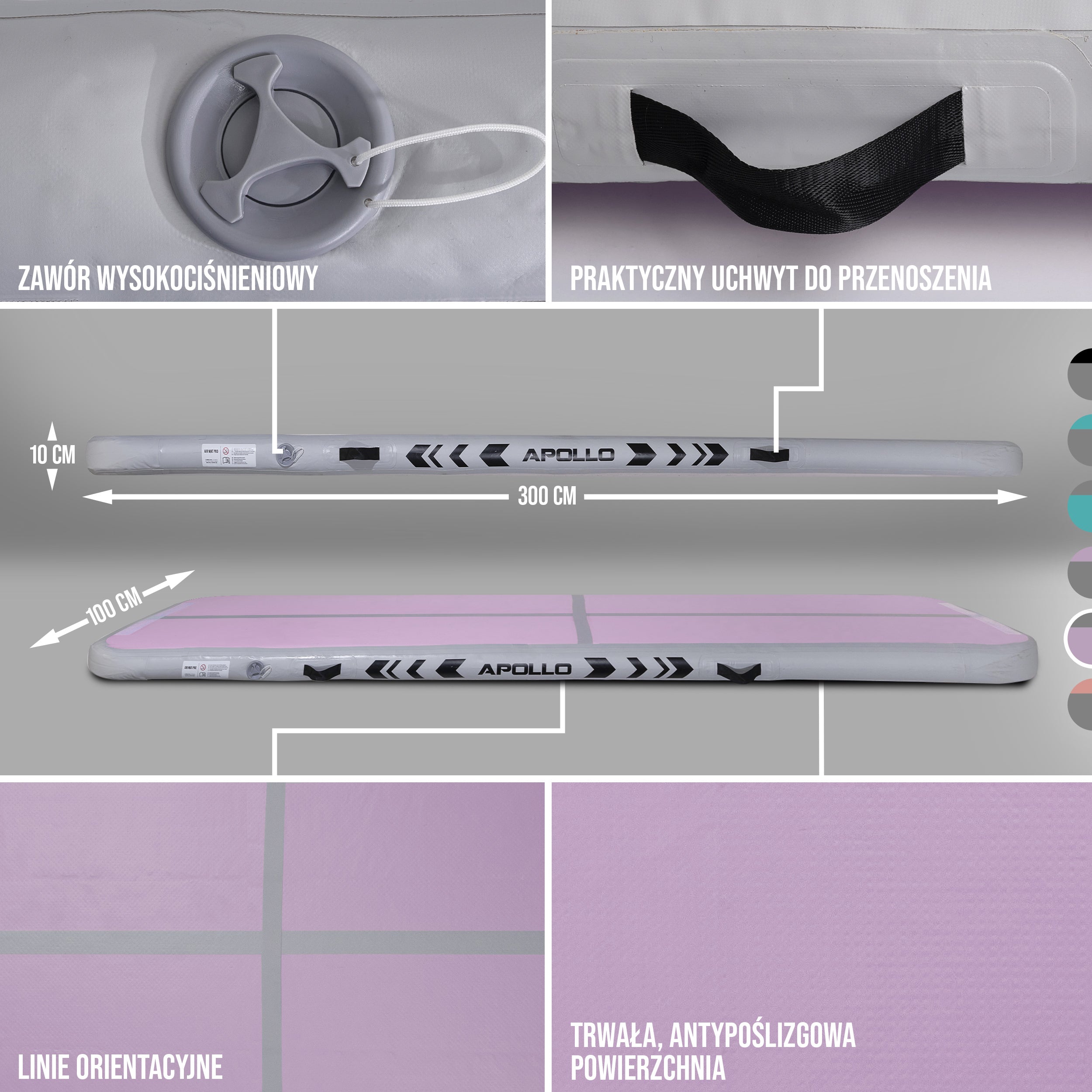 Apollo Funsport PL - Air Mat Pro - Mata powietrzna - Różowy - Full Color 300x100x10