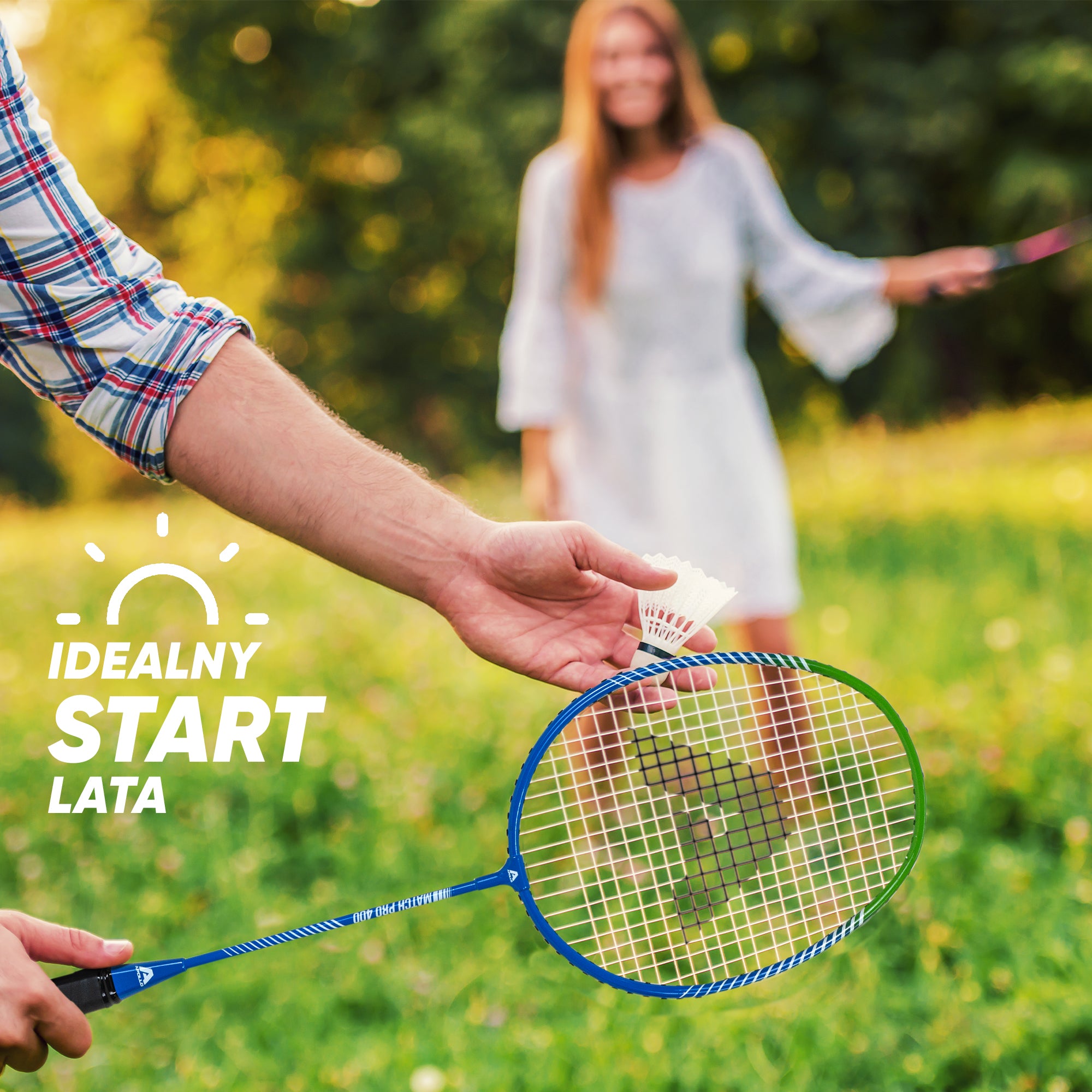 Apollo Funsport PL - Badminton Set Match Pro 400 - Rakieta do badmintona dla dzieci i dorosłych - Niebieski Zielony