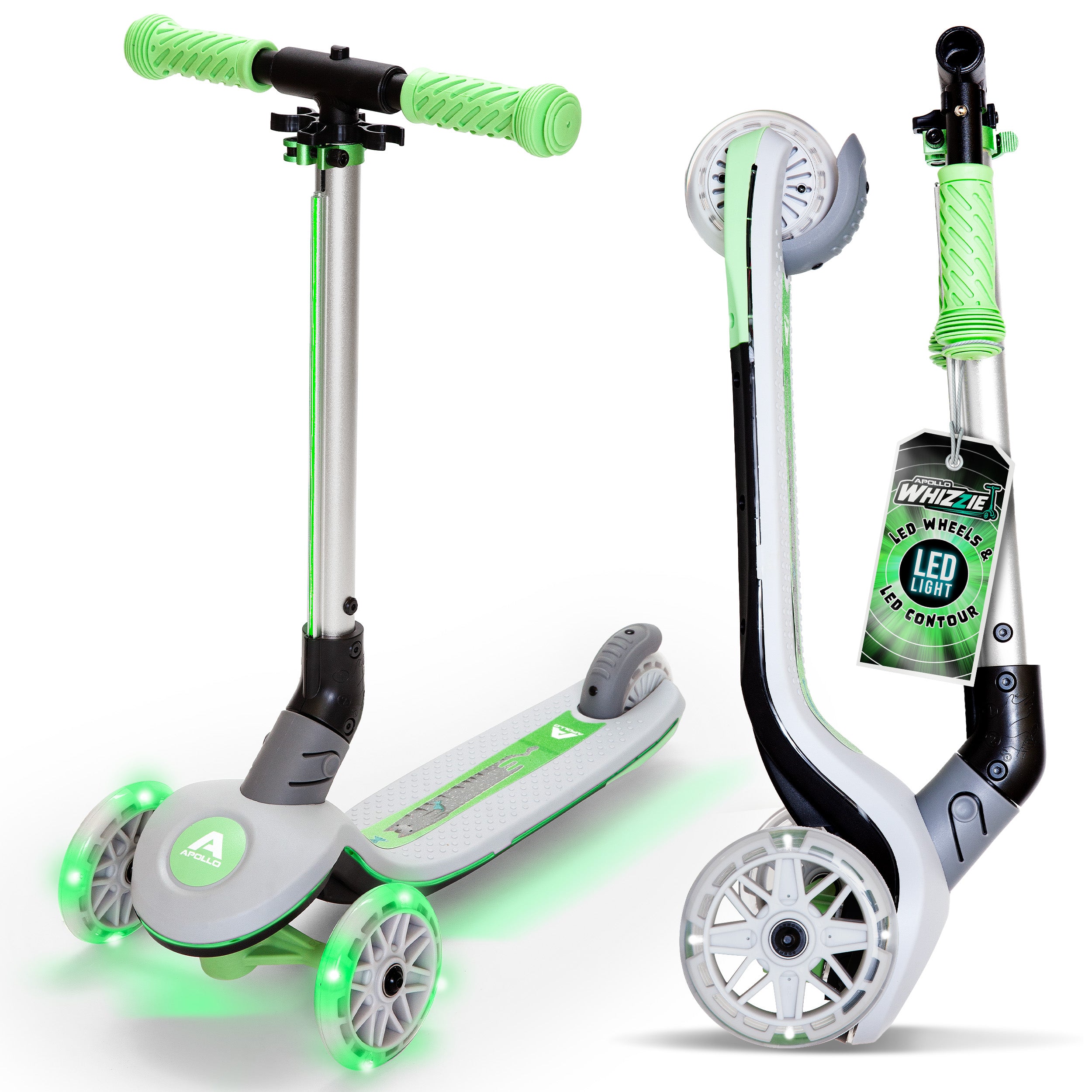 Apollo Funsport PL - Hulajnoga dziecięca Apollo Whizzie LED, składana hulajnoga dziecięca, trójkołowy skuter z regulacją wysokości dla dzieci w wieku od 3 lat, efekt LED w kołach, kierownicy i platformie - Kot