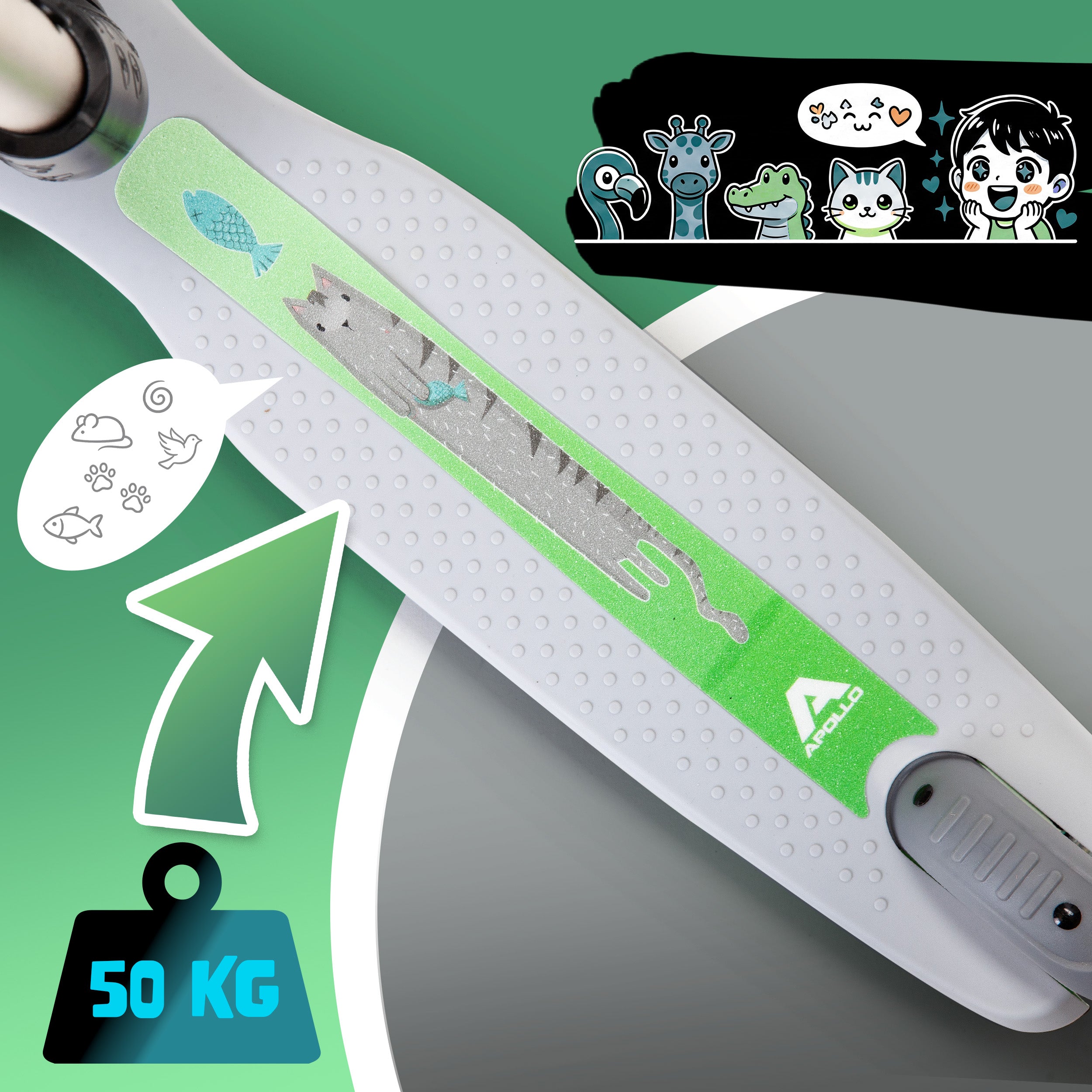 Apollo Funsport PL - Hulajnoga dziecięca Apollo Whizzie LED, składana hulajnoga dziecięca, trójkołowy skuter z regulacją wysokości dla dzieci w wieku od 3 lat, efekt LED w kołach, kierownicy i platformie - Kot