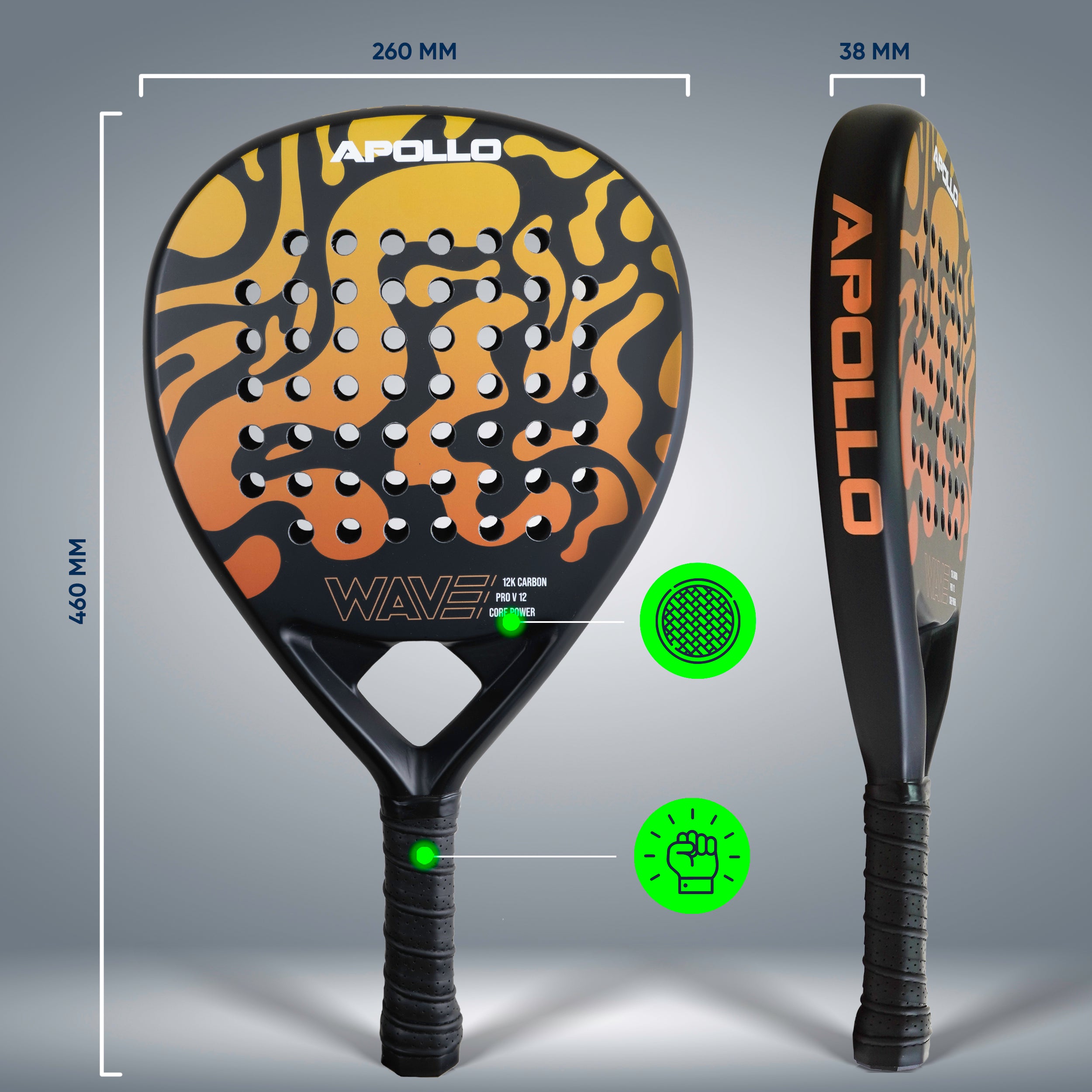 Apollo Funsport PL - Rakieta do padla Apollo 12K Wave - Orange Yellow