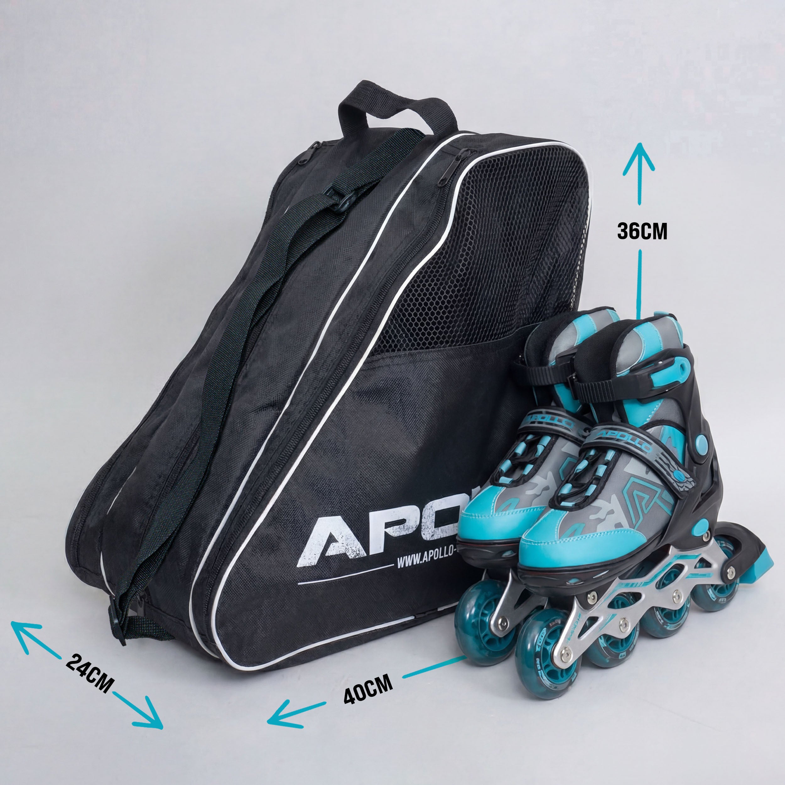 Apollo Funsport PL - Praktyczna torba na łyżwy i rolki, elegancka torba transportowa na skates & rolki wraz z akcesoriami - Czarny