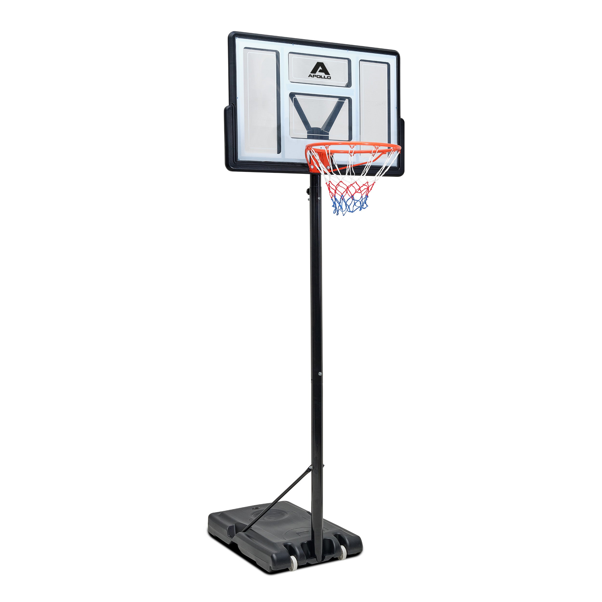 Apollo - Kosz do koszykówki ze stojakiem, kółkami, piłką i pompką - official Size 230-305 cm