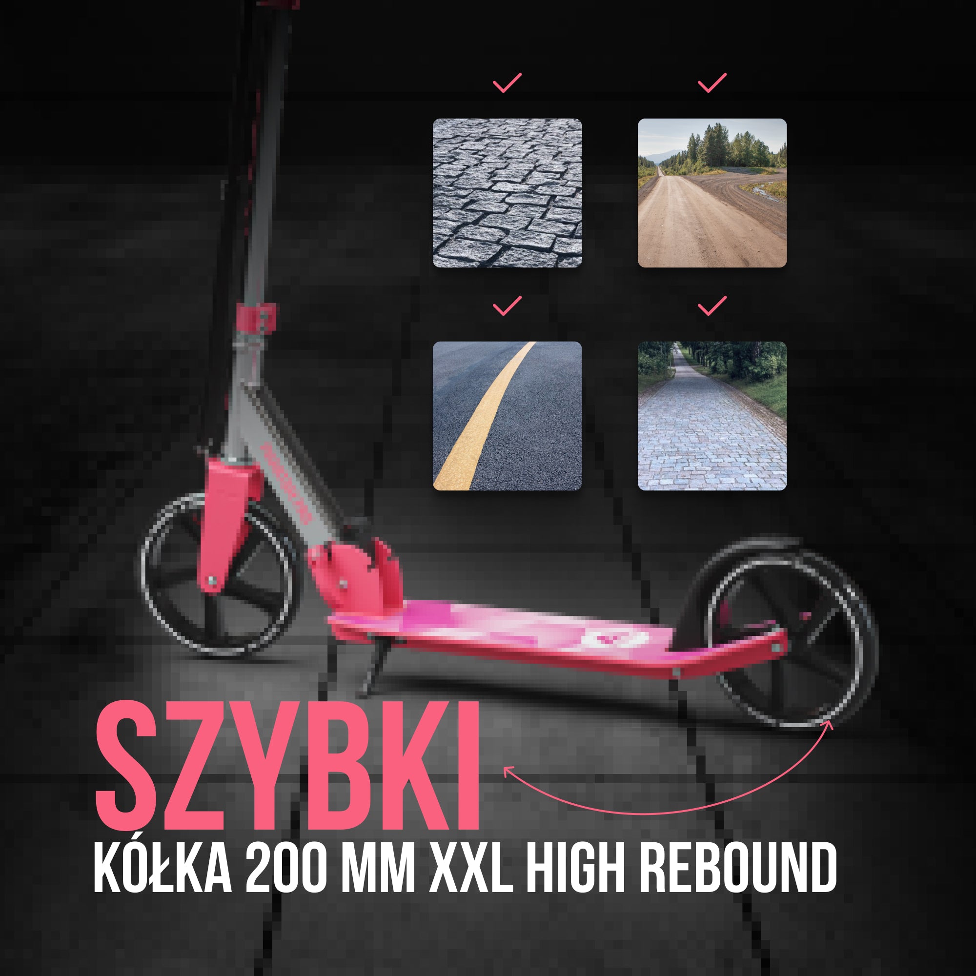 Apollo - Składana hulajnoga miejska dla dzieci „Phantom" – regulowana wysokość kierownicy - Różowy Srebrny