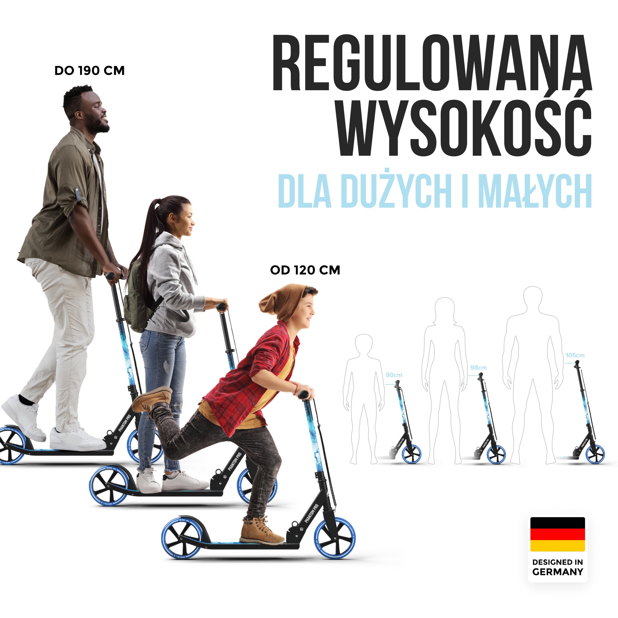Apollo - Składana hulajnoga miejska dla dzieci „Phantom" – regulowana wysokość kierownicy - Gwiazdy