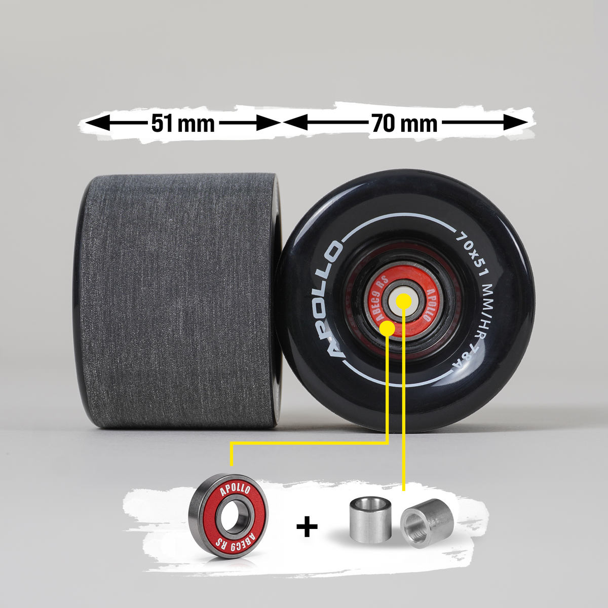 Apollo Funsport PL - Kółka Apollo Black do Longboarda i Skateboarda - Black - 70 x 51