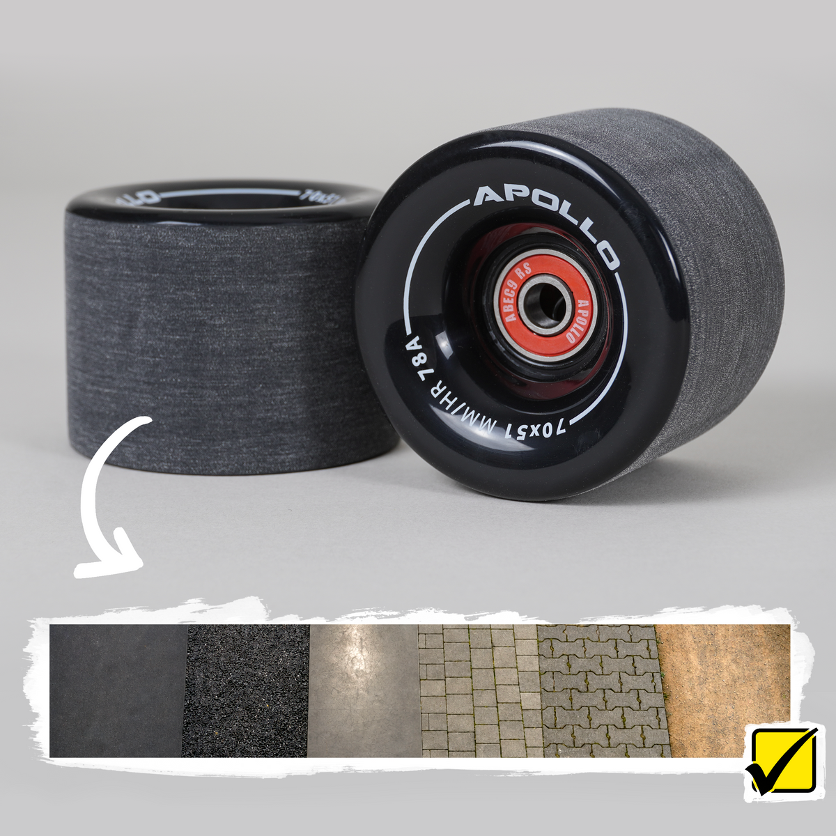 Apollo Funsport PL - Kółka Apollo Black do Longboarda i Skateboarda - Black - 70 x 51