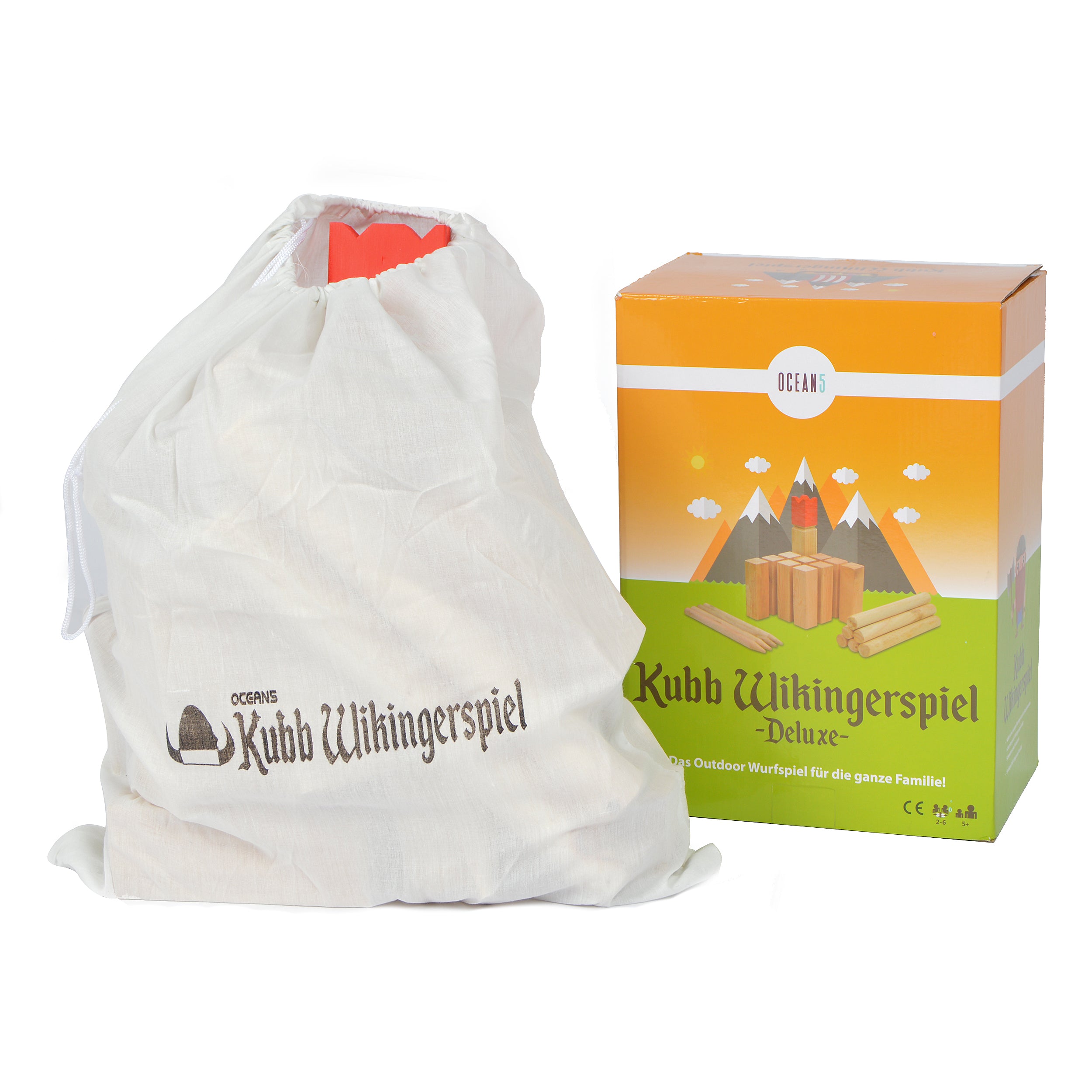 Ocean5 - Kubb - oryginalna gra wikingów w rzucanie - drewniana gra w kręgle szachowe od Ocean5 - Kubb - Deluxe - 30 x 7 cm (H B)