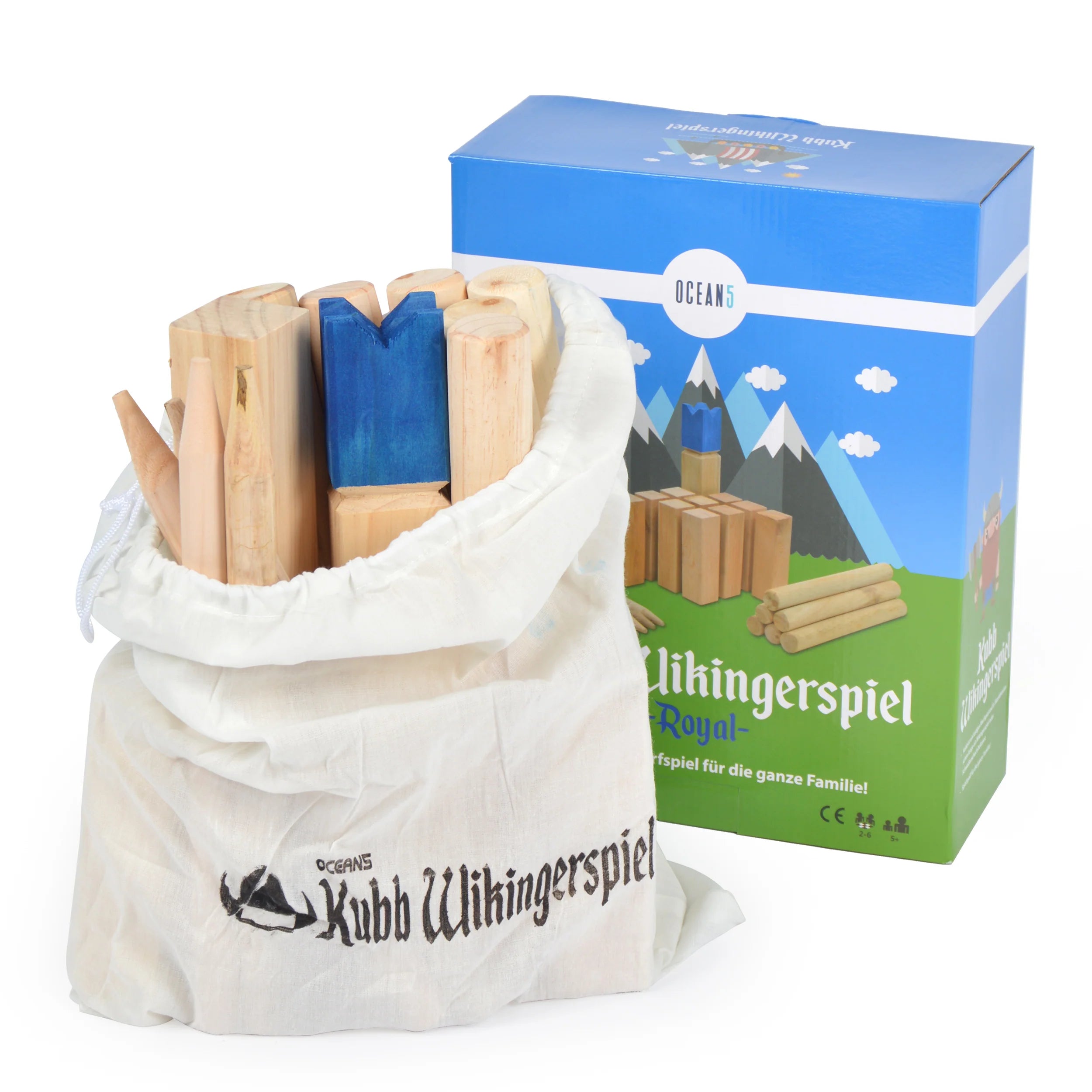 Ocean5 - Kubb - oryginalna gra wikingów w rzucanie - drewniana gra w kręgle szachowe od Ocean5 - Kubb - Niebieski- 30 x 52 cm (H B)